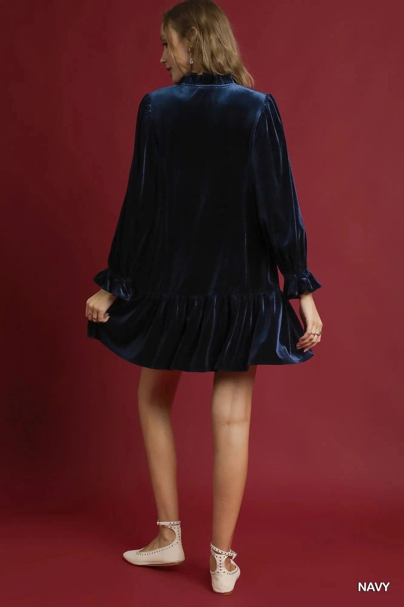 Umgee Mini Dresses Umgee Velvet Ruffle Trim Mini Dress