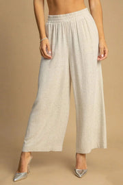 Umgee OATMEAL / S Umgee Full Size High Waisted Embellished Linen Pants Plus Size