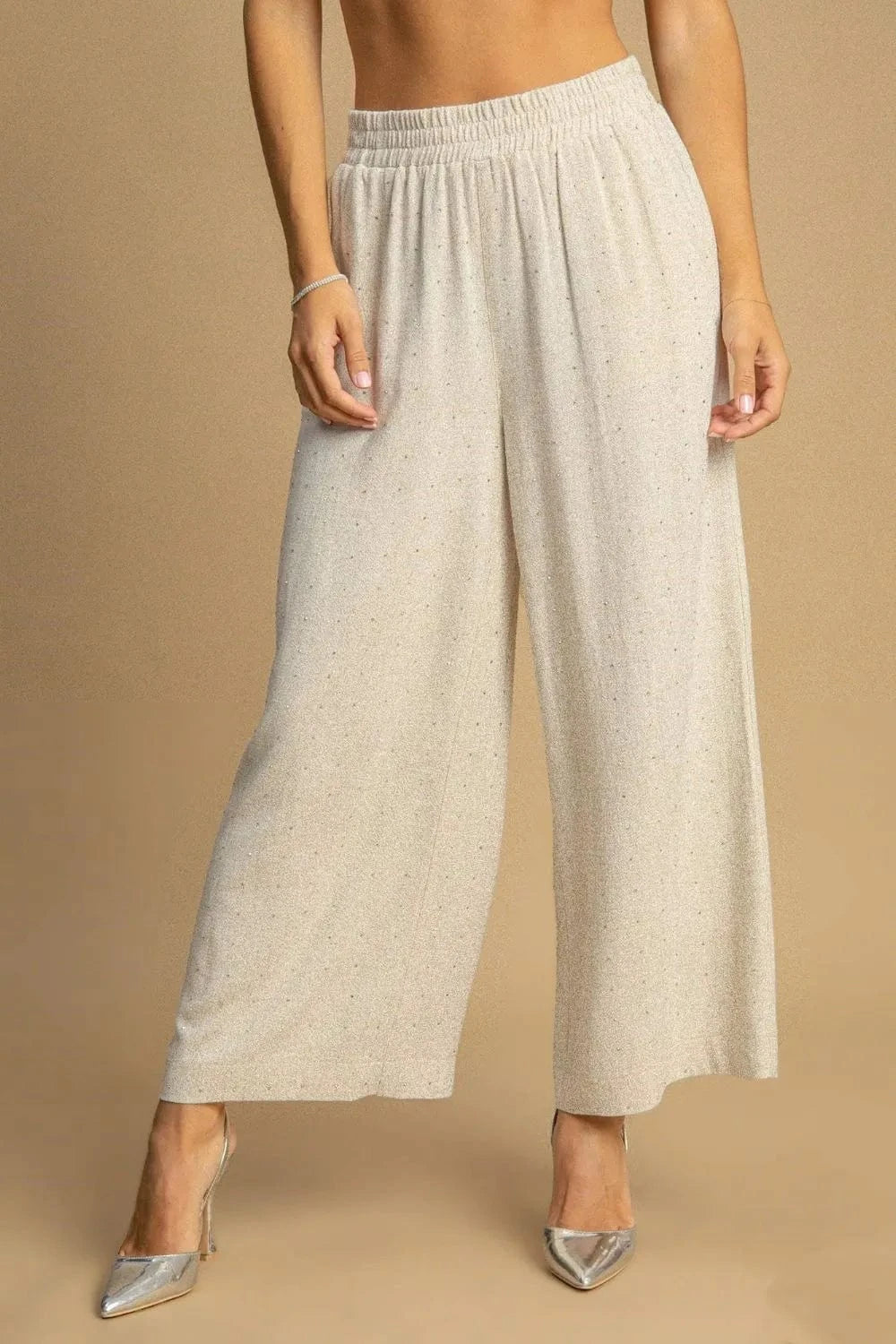 Umgee OATMEAL / S Umgee Full Size High Waisted Embellished Linen Pants Plus Size
