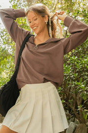 Umgee Sweatshirts & Hoodies Brown / S Umgee Full Size Ribbed Knit Half Zipper Sweatshirt Plus Size