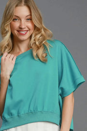 Umgee Sweatshirts & Hoodies Turquoise / S Umgee Full Size Lightweight Cropped Sweatshirt Plus Size