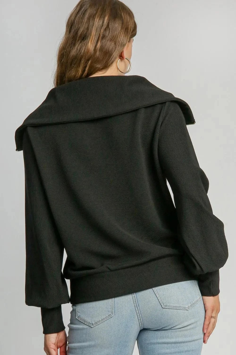 Umgee Sweatshirts & Hoodies Umgee Full Size Ribbed Knit Half Zipper Sweatshirt Plus Size