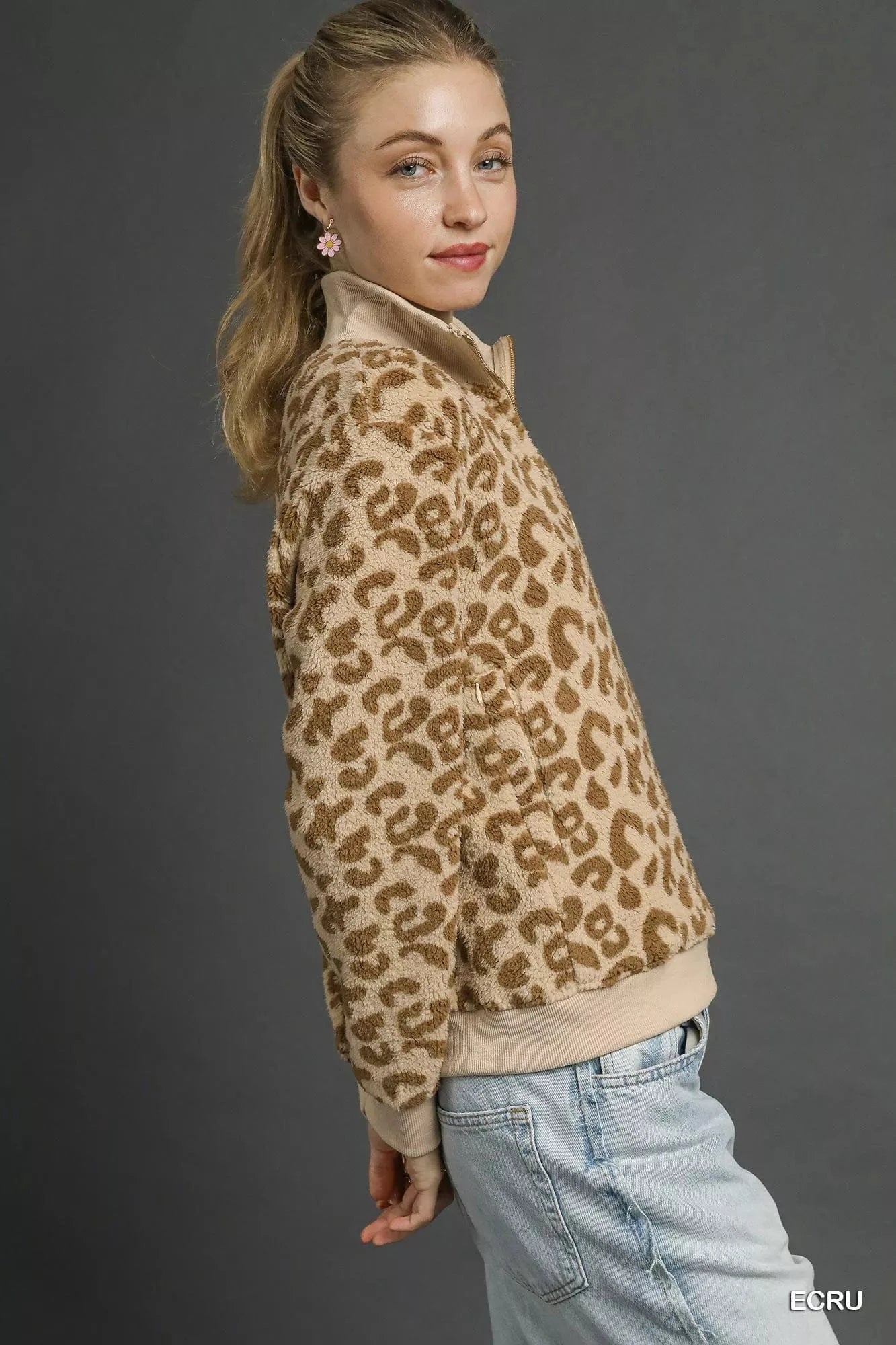 Umgee Sweatshirts & Hoodies Umgee Leopard Print Quarter-Zip Sweatshirt