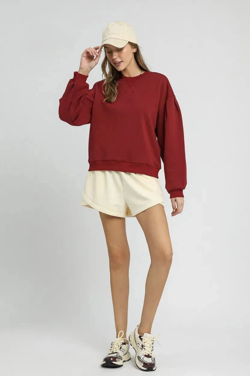 Umgee Sweatshirts & Hoodies Umgee Round Neck Sweatshirt with Pleated Detail