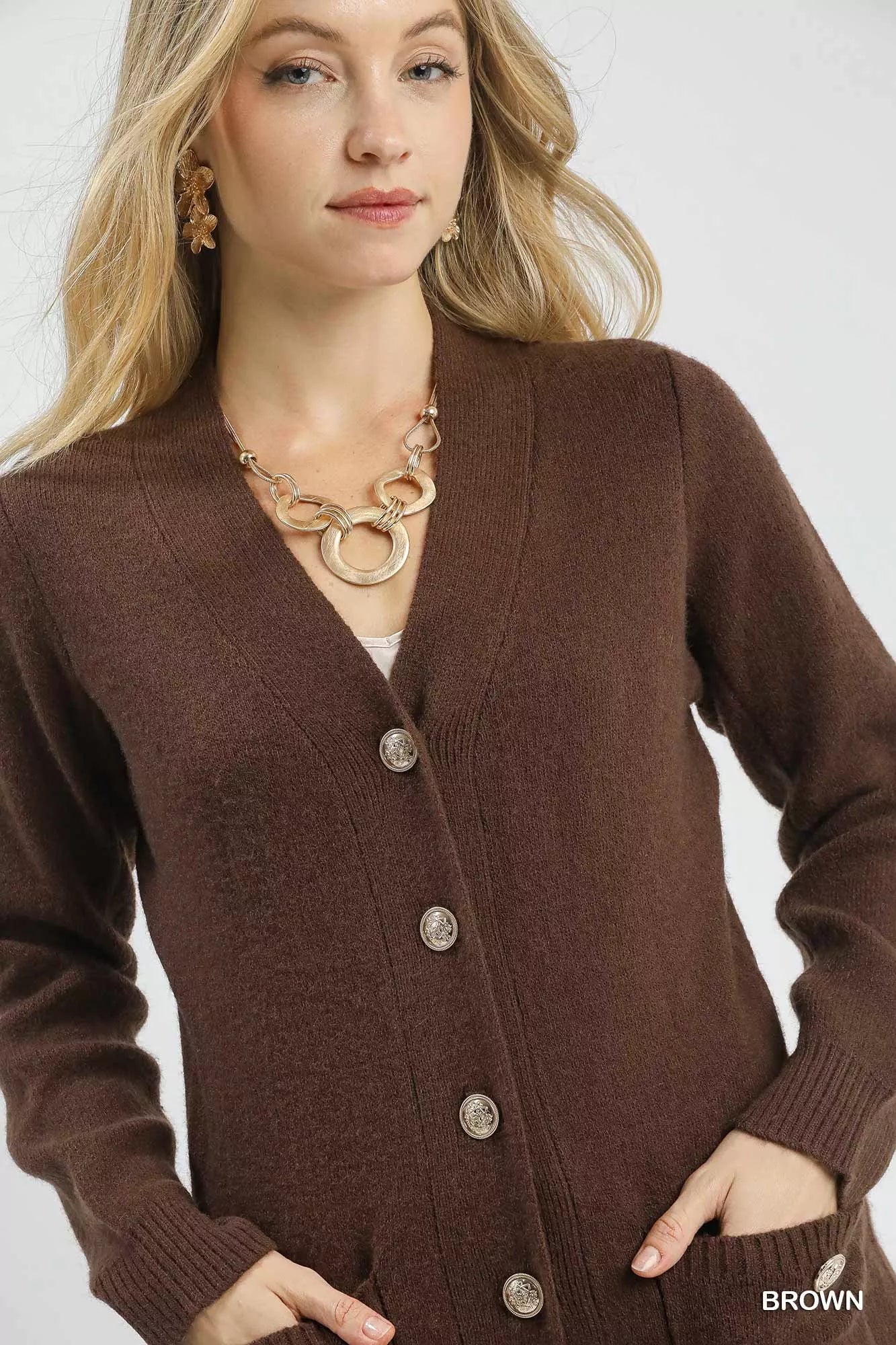 Umgee Umgee Button-Down Longline Sweater Cardigan with Front Pockets