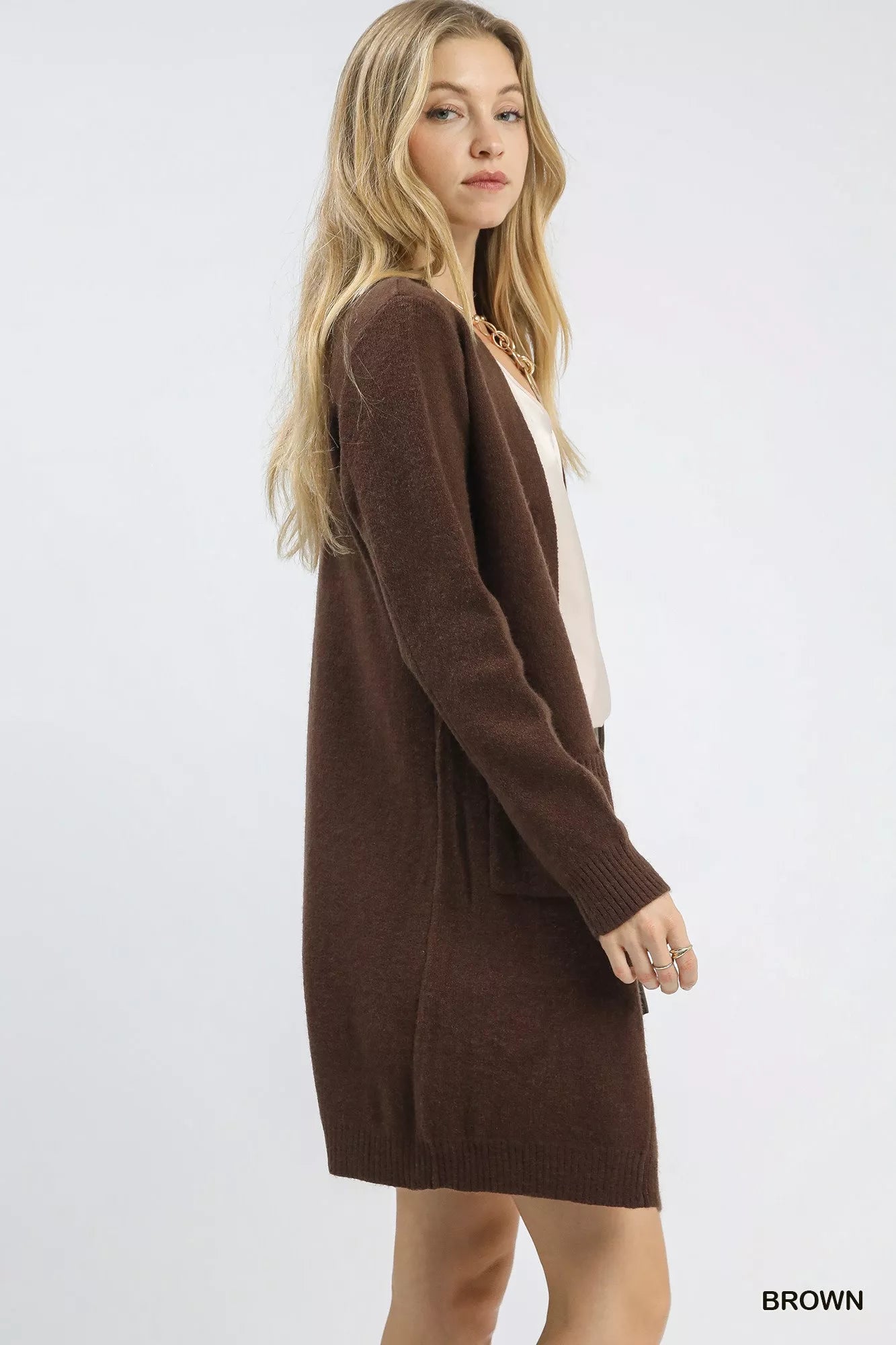 Umgee Umgee Button-Down Longline Sweater Cardigan with Front Pockets