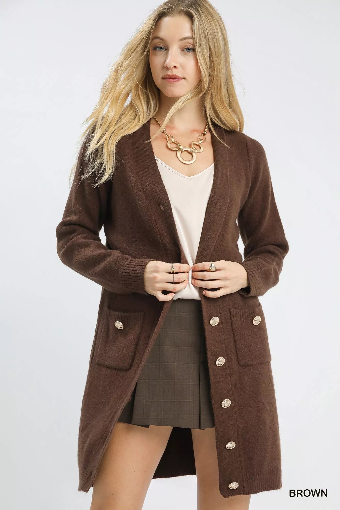 Umgee Umgee Button-Down Longline Sweater Cardigan with Front Pockets