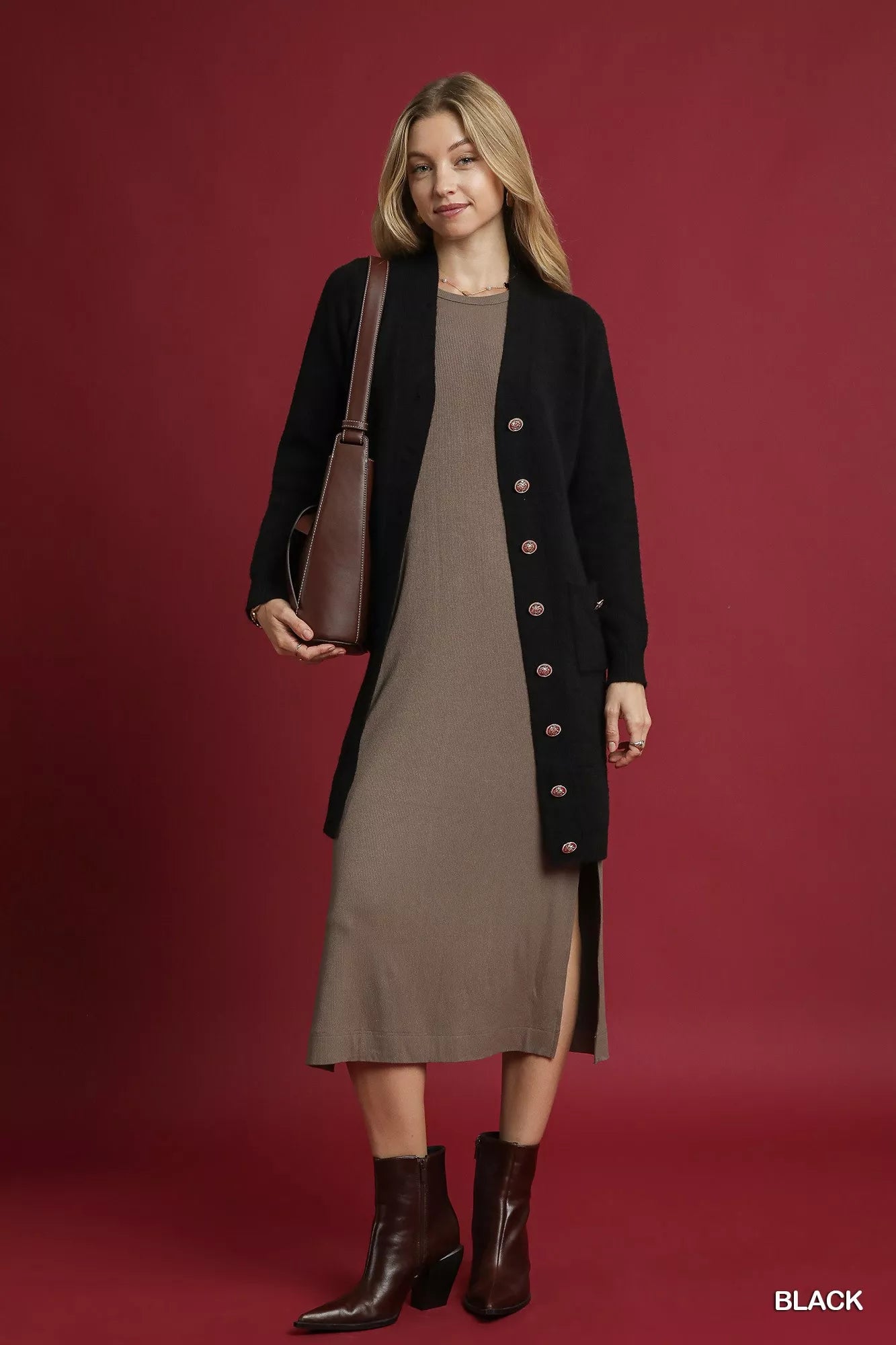 Umgee Umgee Button-Down Longline Sweater Cardigan with Front Pockets