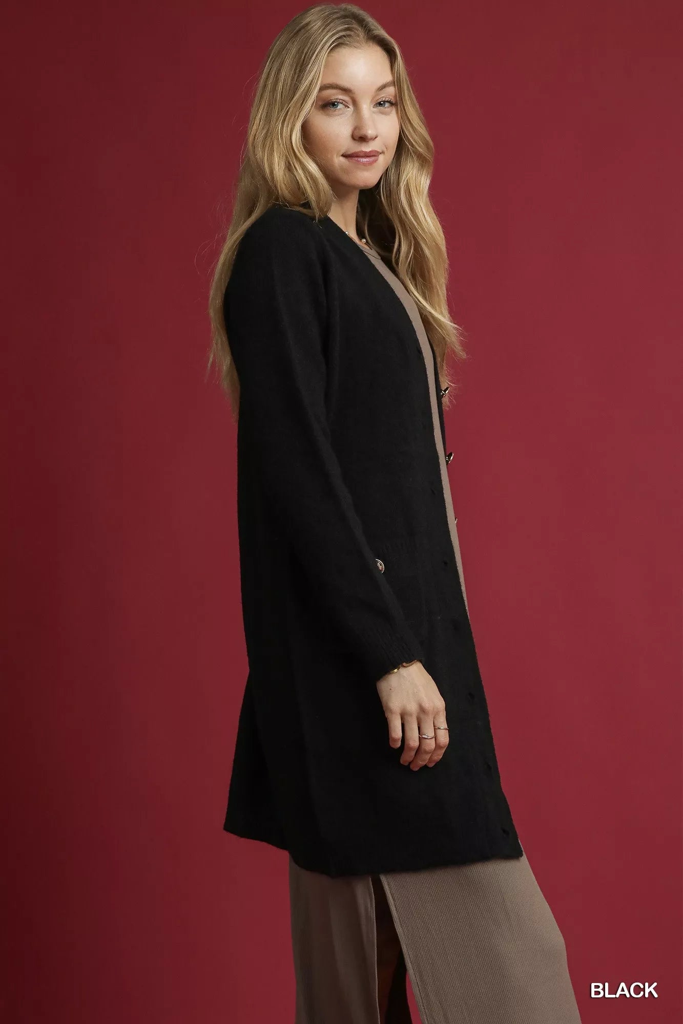 Umgee Umgee Button-Down Longline Sweater Cardigan with Front Pockets