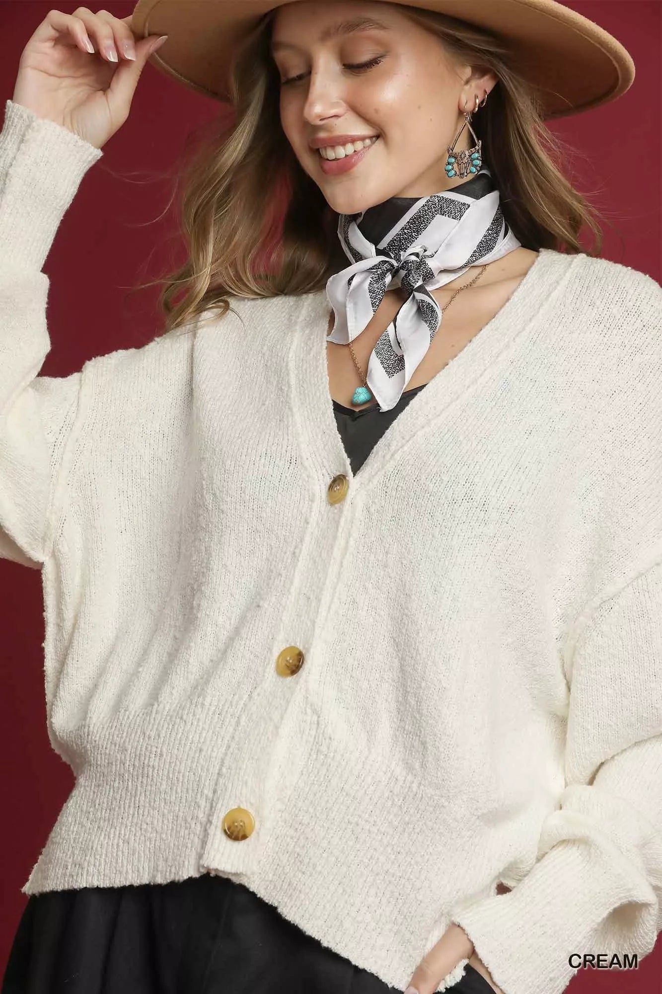 Umgee Umgee Button-Front V-Neck Knit Cardigan