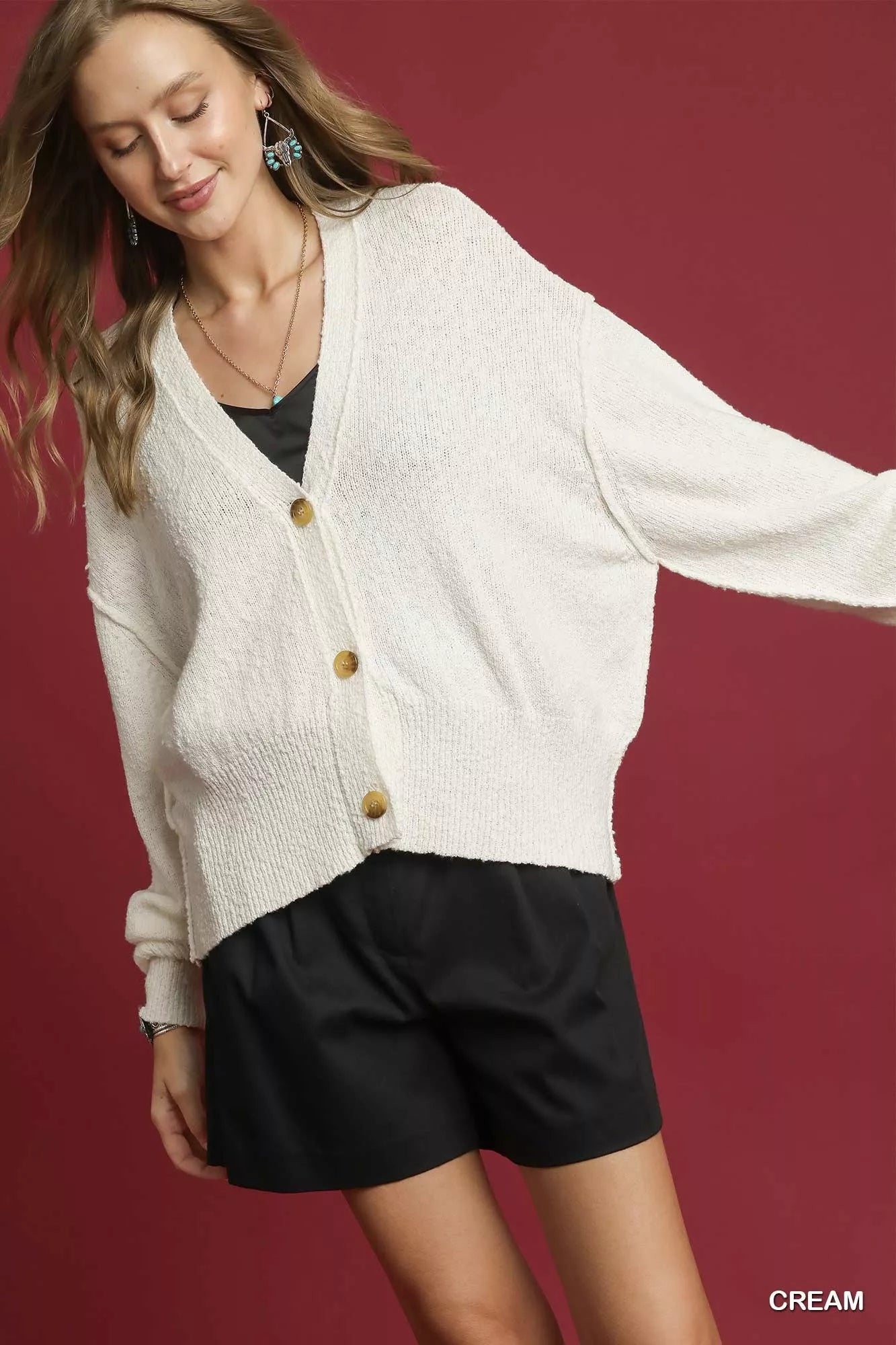 Umgee Umgee Button-Front V-Neck Knit Cardigan
