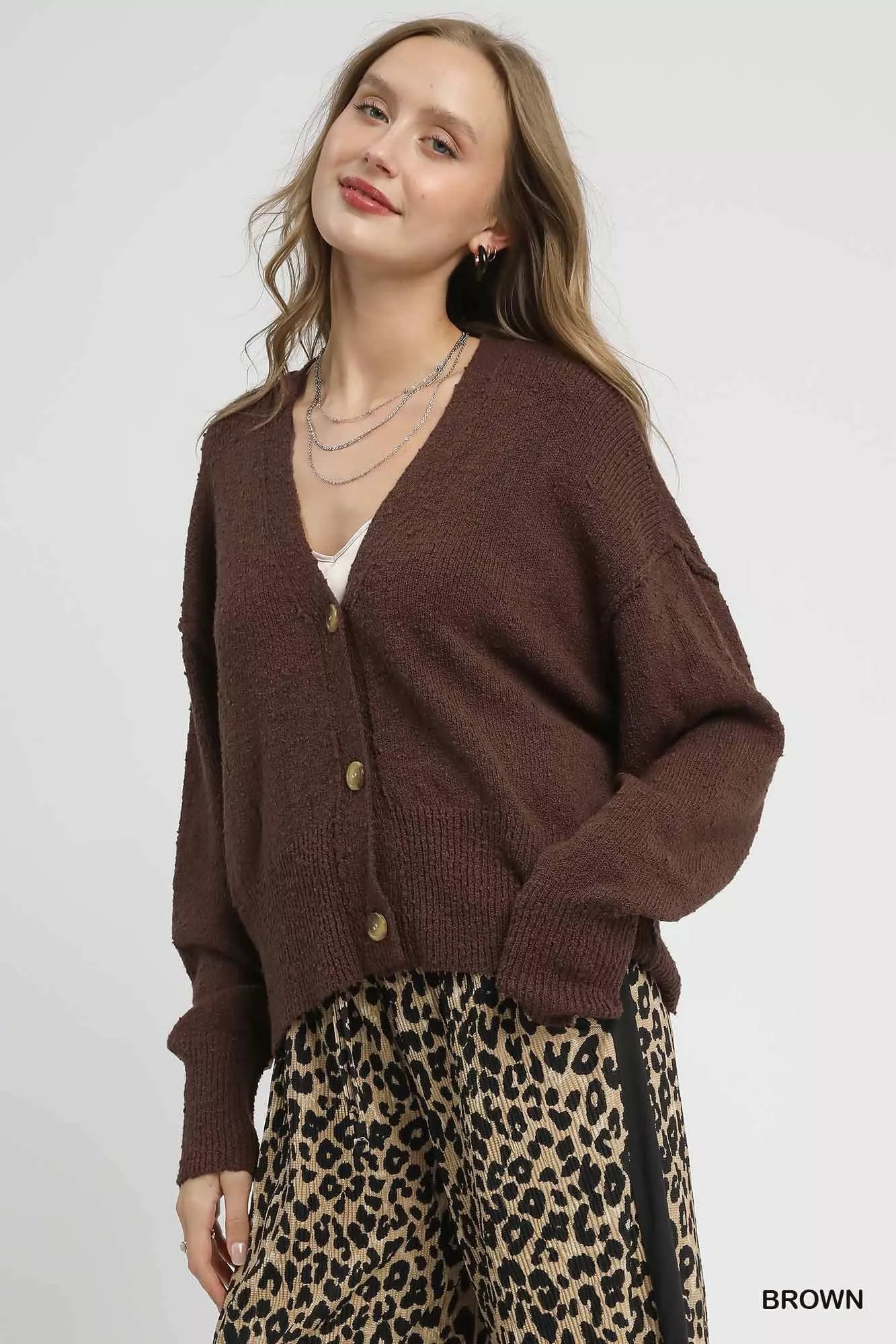 Umgee Umgee Button-Front V-Neck Knit Cardigan