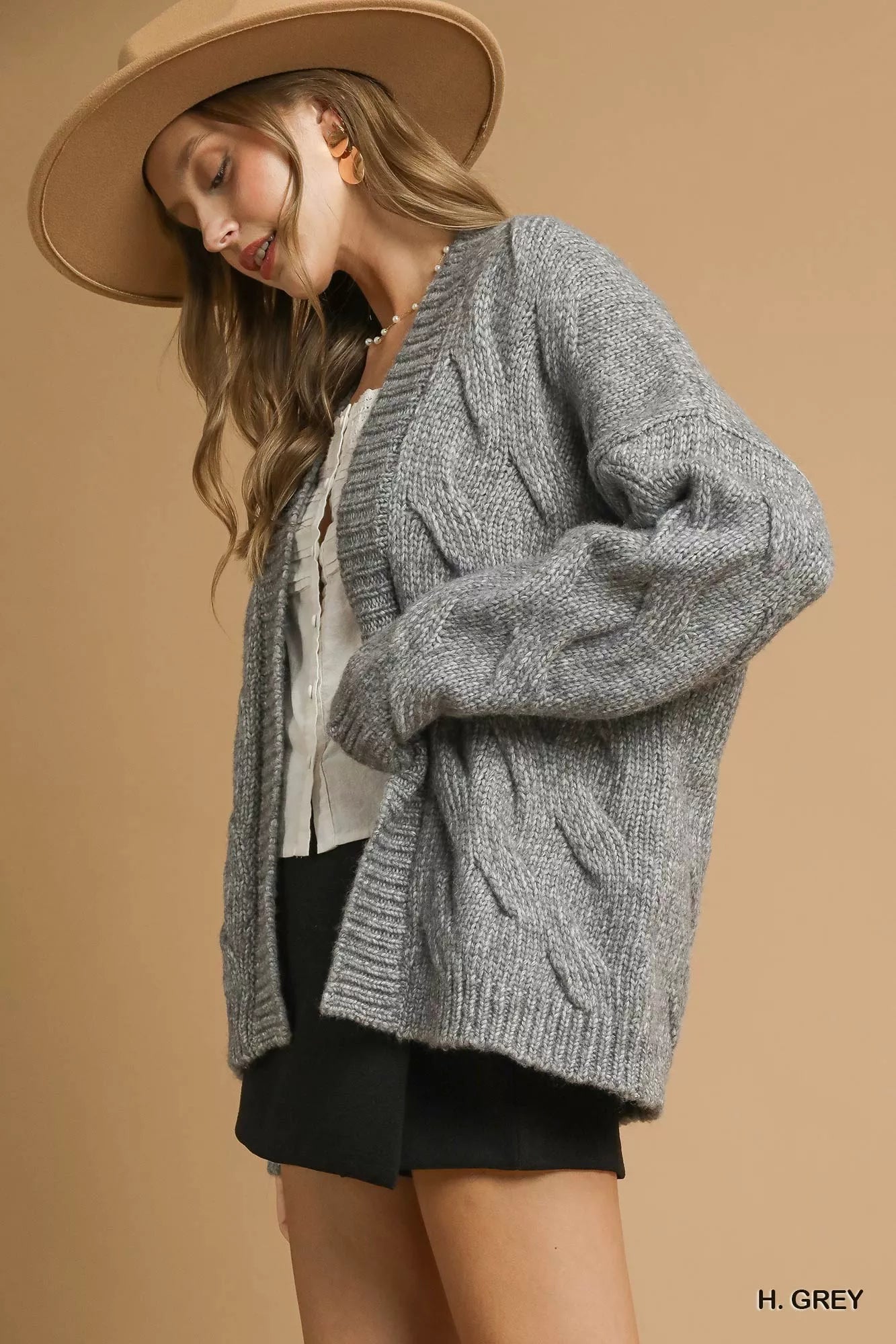 Umgee Umgee Chunky Cable Knit Open Front Cardigan