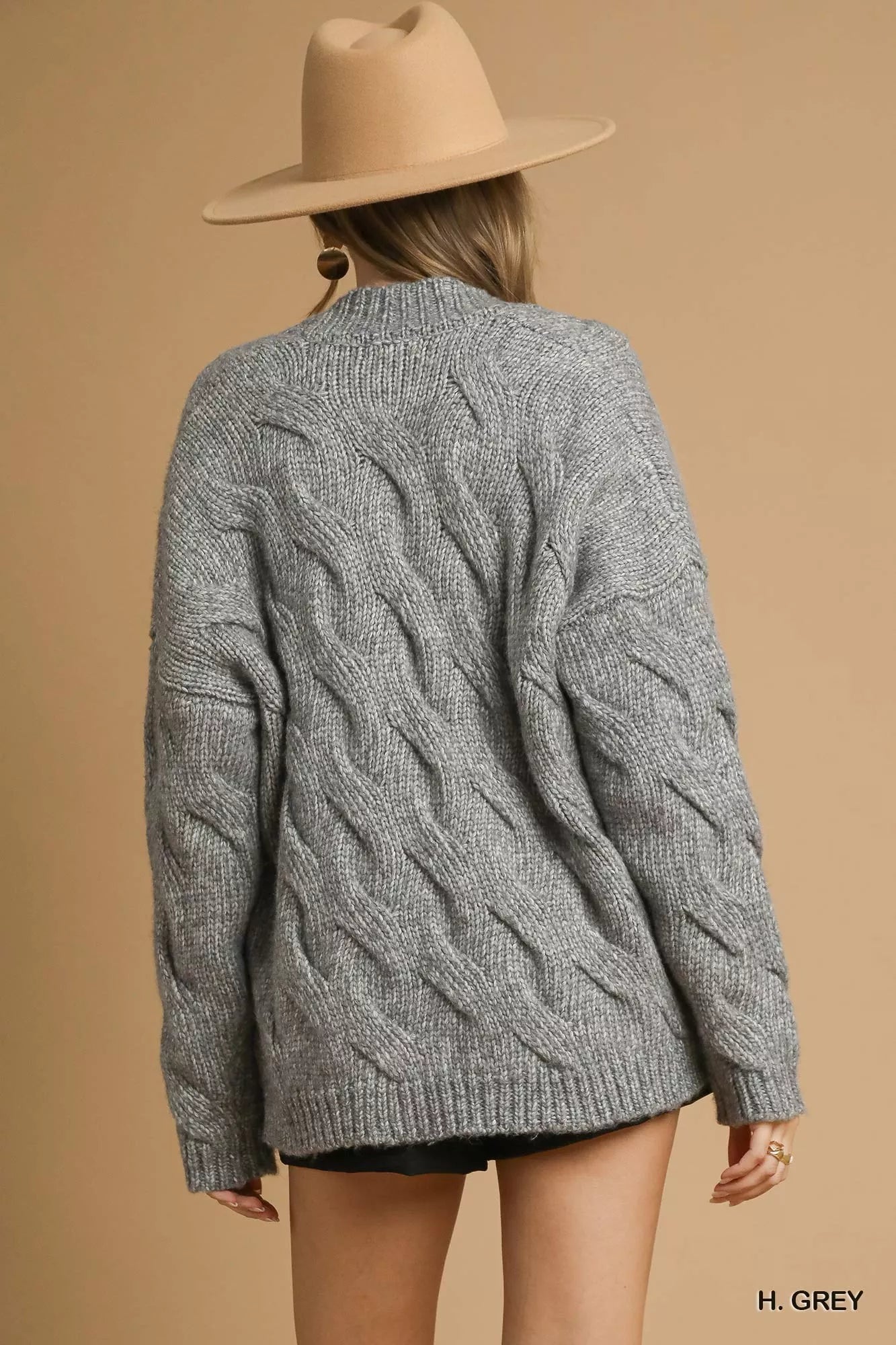 Umgee Umgee Chunky Cable Knit Open Front Cardigan