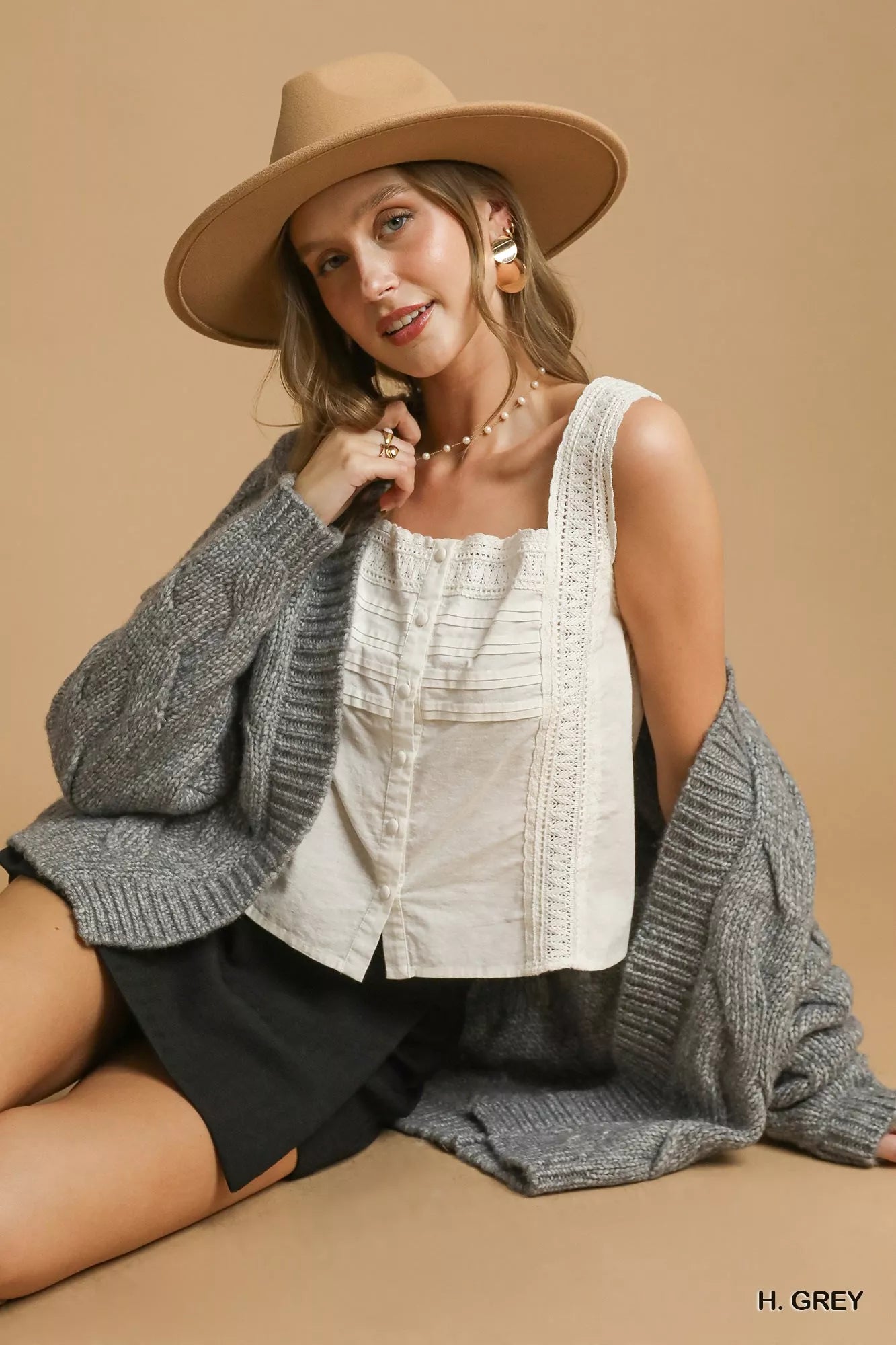 Umgee Umgee Chunky Cable Knit Open Front Cardigan