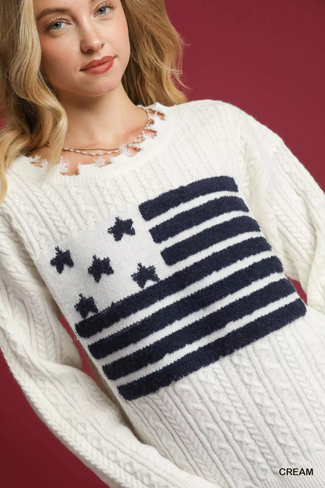 Umgee Umgee Distressed American Flag Sweater
