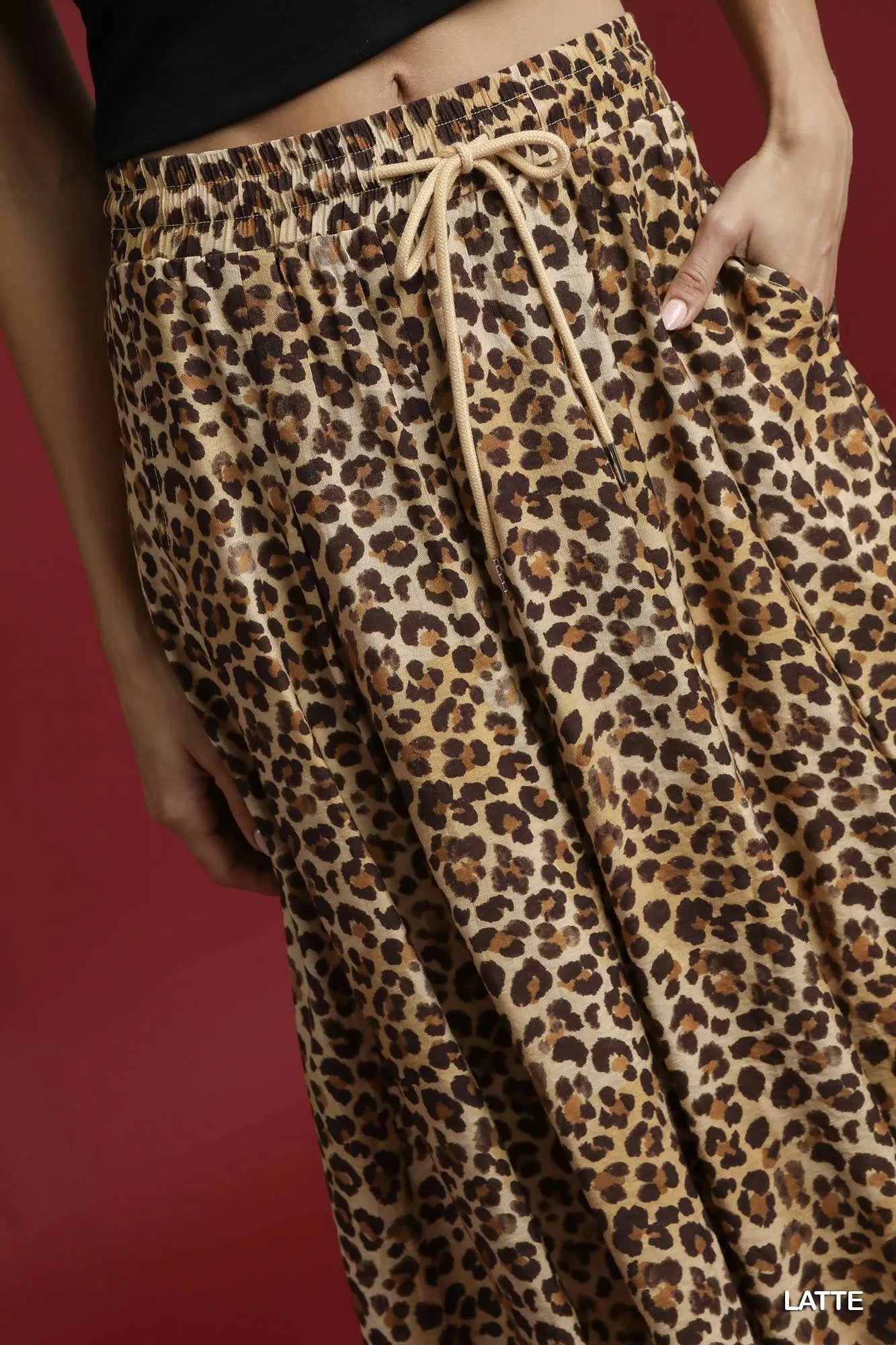 Umgee Umgee Drawstring Leopard Midi Skirt