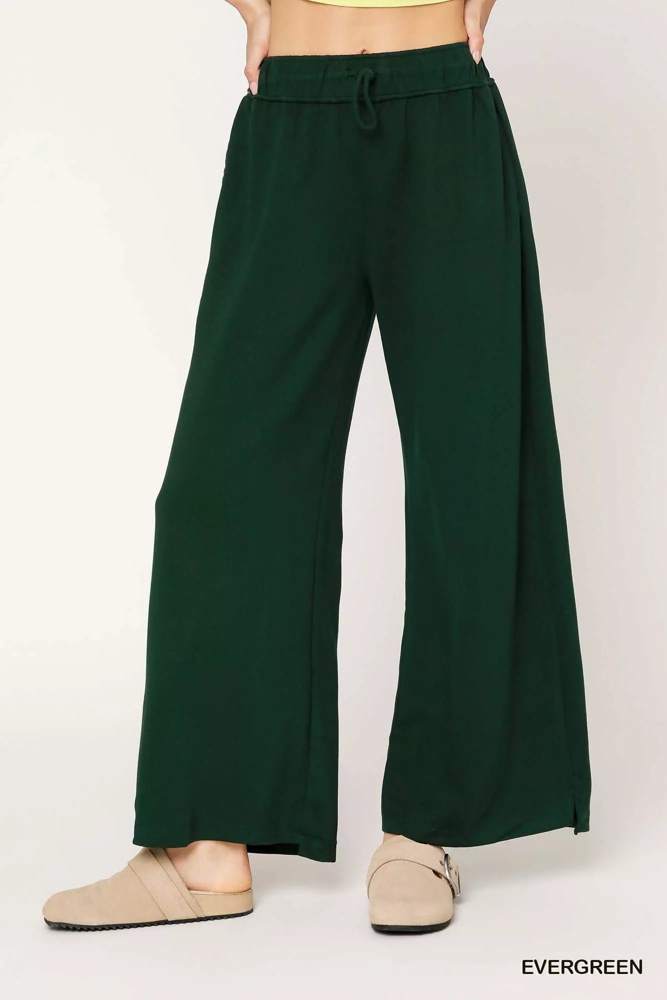Umgee Umgee Elastic Drawstring Waistband Wide Leg Pants