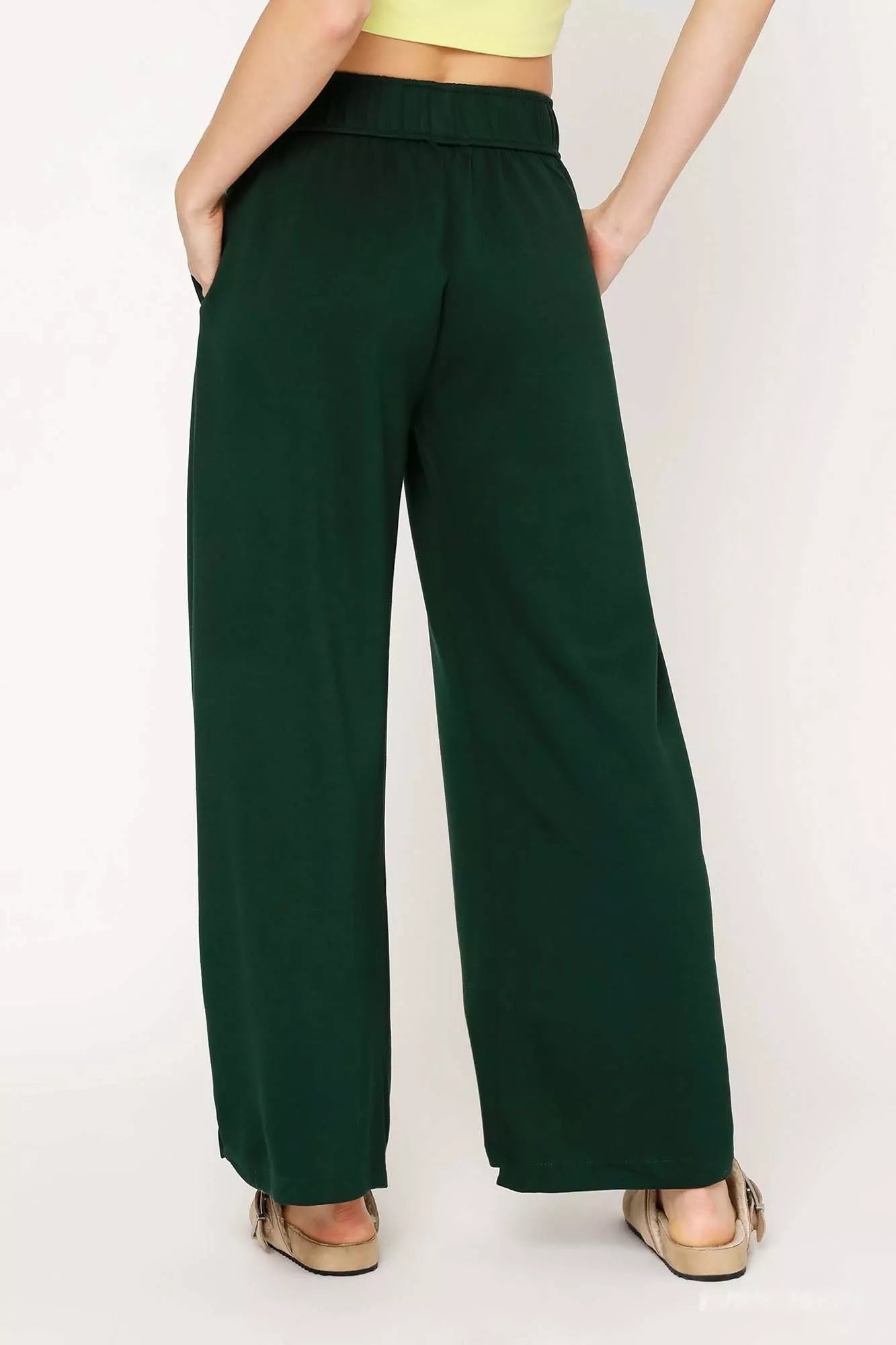 Umgee Umgee Elastic Drawstring Waistband Wide Leg Pants