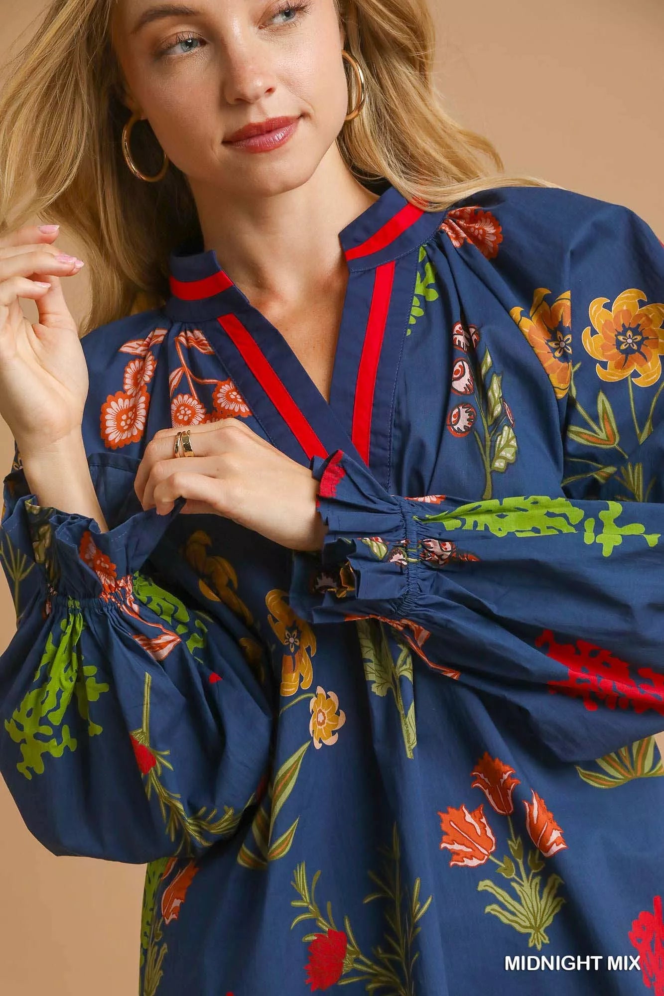 Umgee Umgee Floral Print Flounce Sleeve Blouse