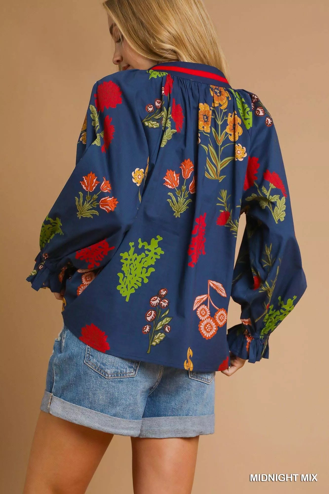 Umgee Umgee Floral Print Flounce Sleeve Blouse