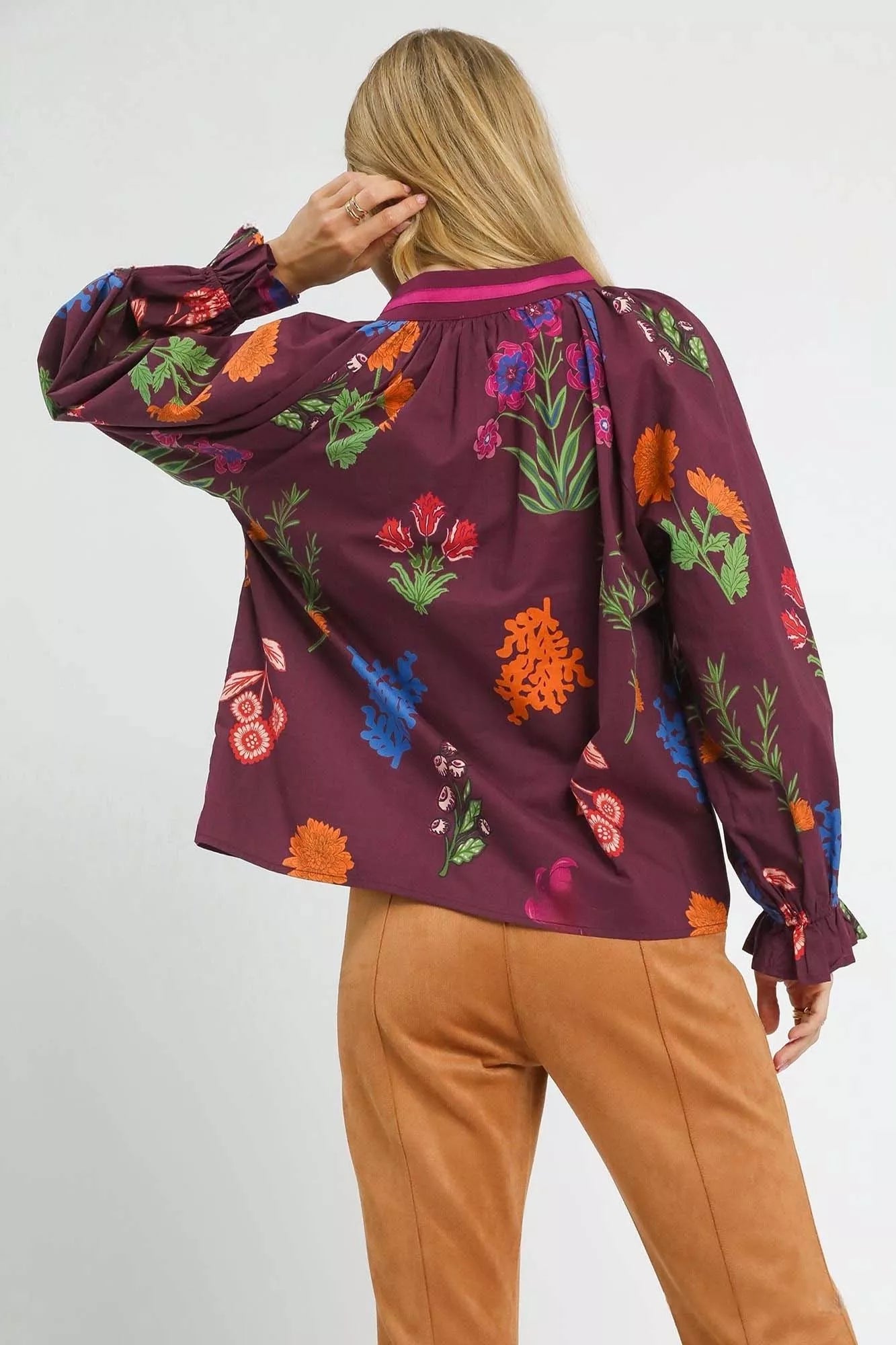 Umgee Umgee Floral Print Flounce Sleeve Blouse