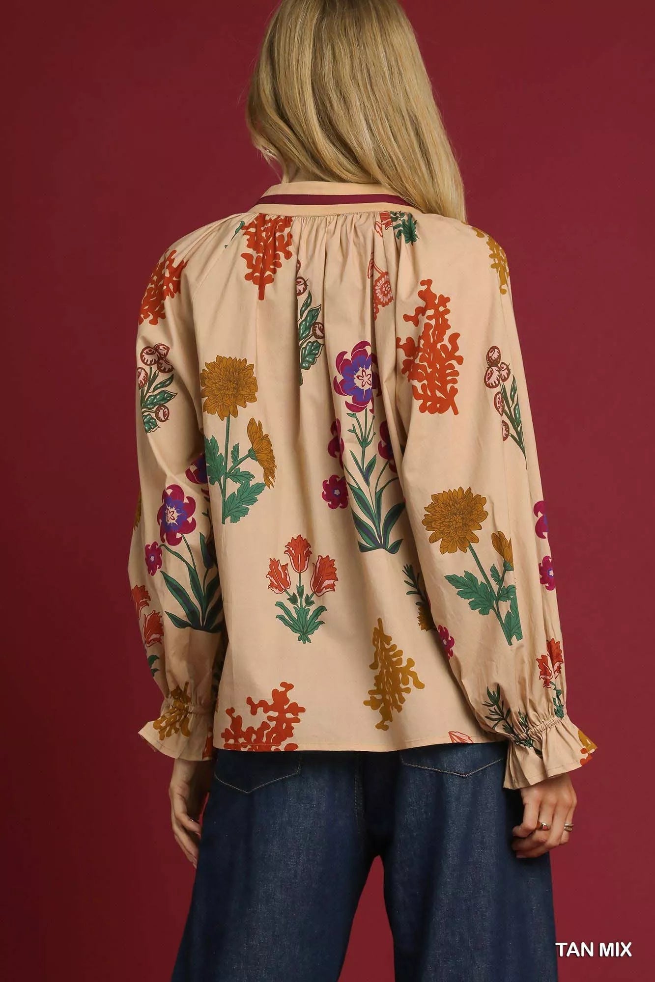 Umgee Umgee Floral Print Flounce Sleeve Blouse