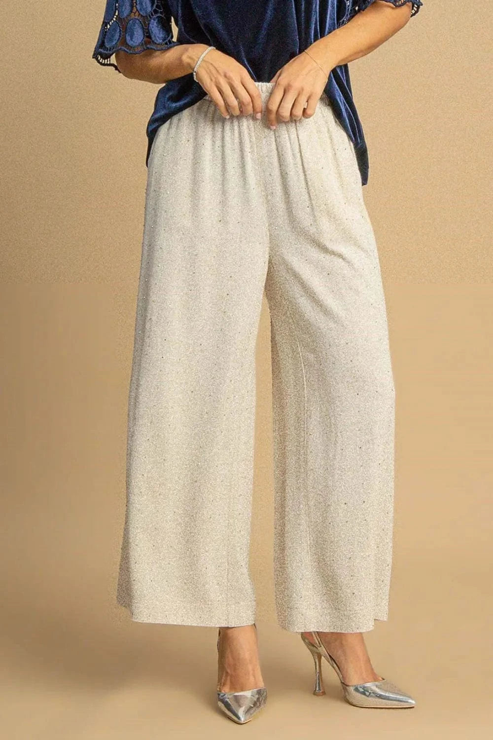 Umgee Umgee Full Size High Waisted Embellished Linen Pants Plus Size