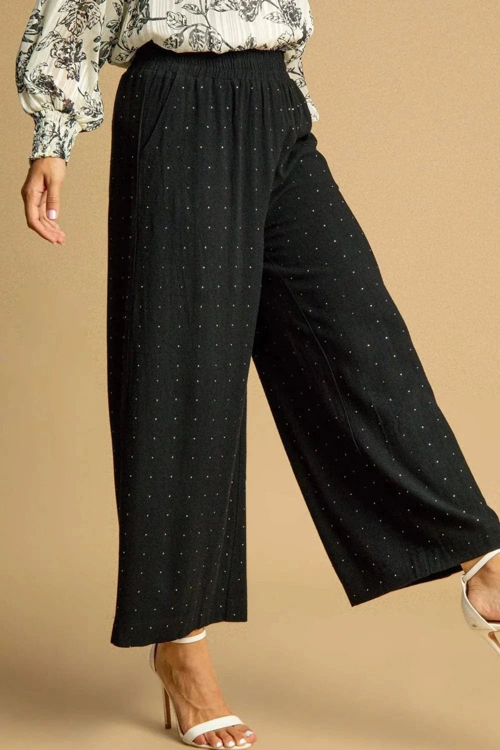 Umgee Umgee Full Size High Waisted Embellished Linen Pants Plus Size