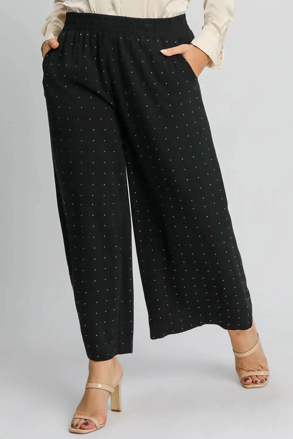 Umgee Umgee Full Size High Waisted Embellished Linen Pants Plus Size