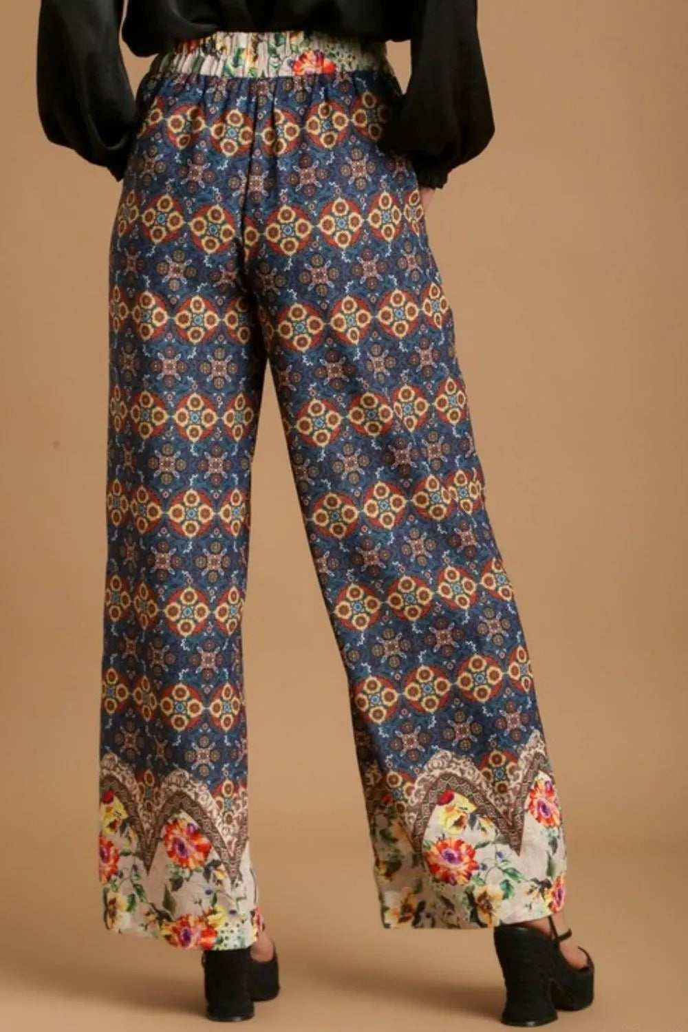Umgee Umgee Full Size Mixed Print Elastic Waistband Pants Plus Size