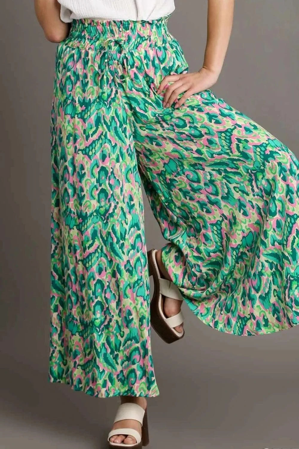 Umgee Umgee Full Size Mixed Print High Waist Wide Leg Pants Plus Size