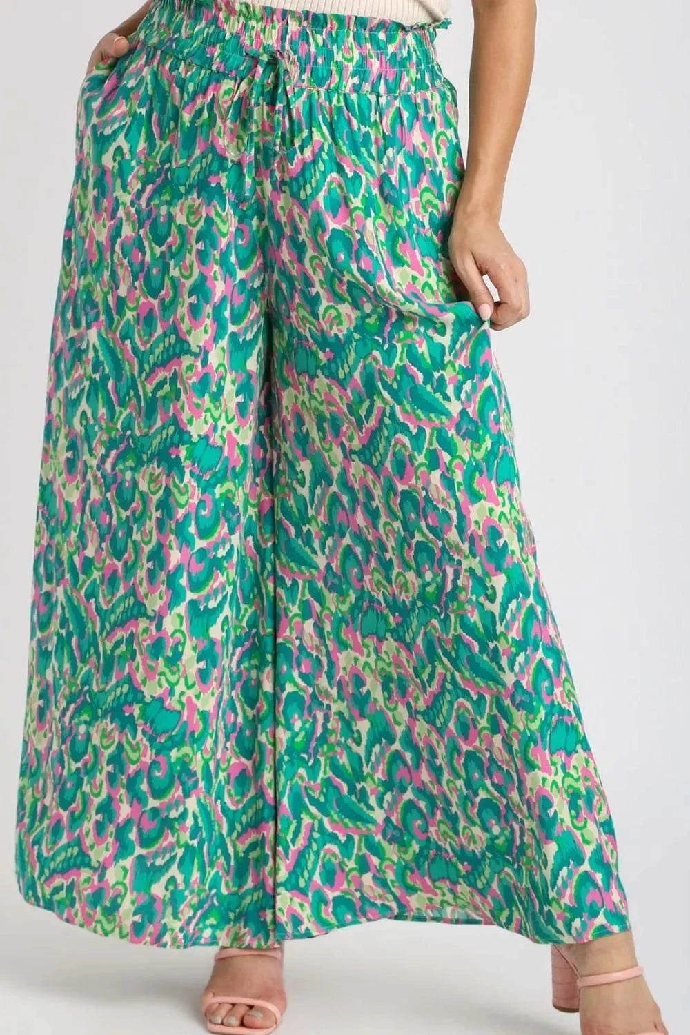 Umgee Umgee Full Size Mixed Print High Waist Wide Leg Pants Plus Size