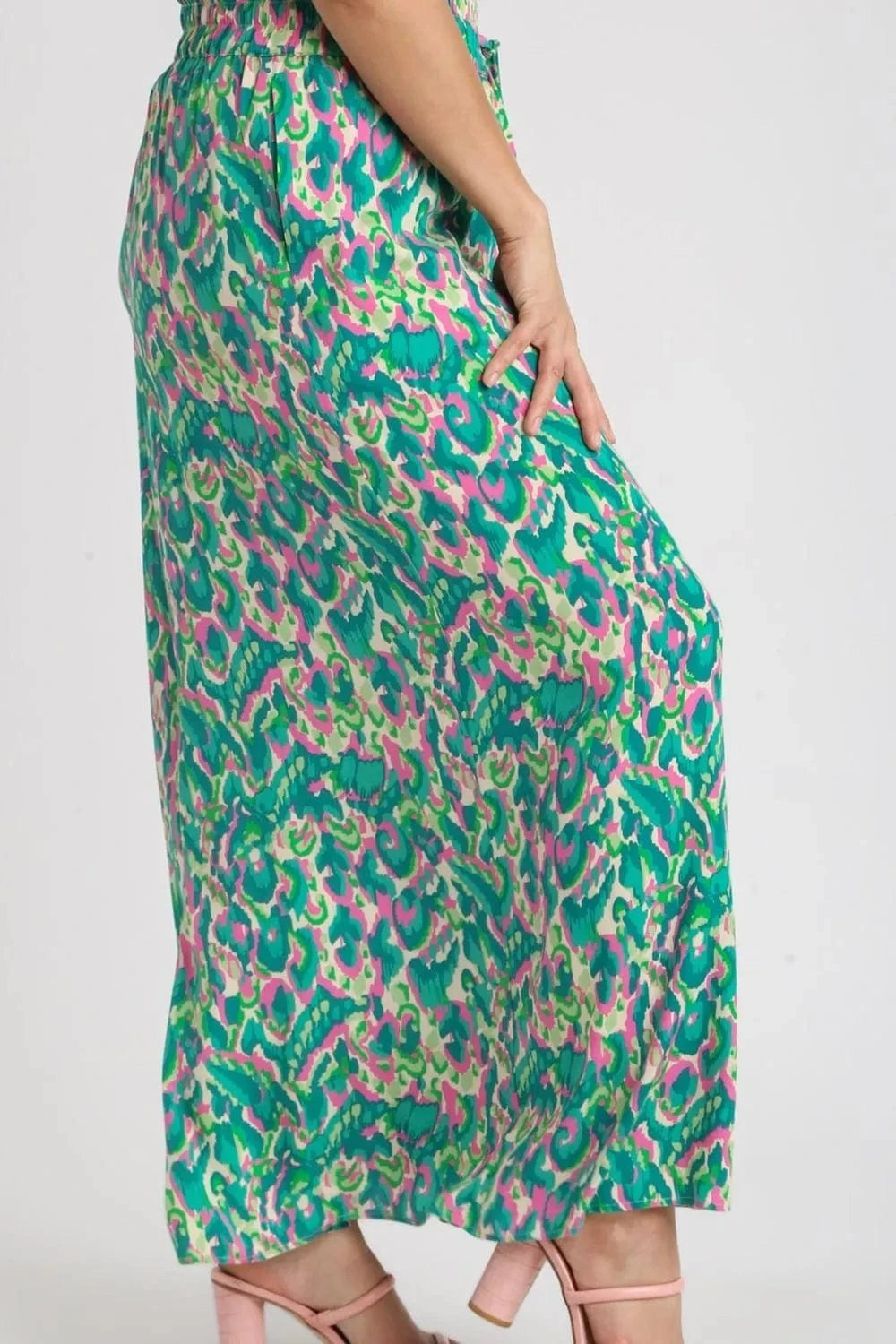 Umgee Umgee Full Size Mixed Print High Waist Wide Leg Pants Plus Size