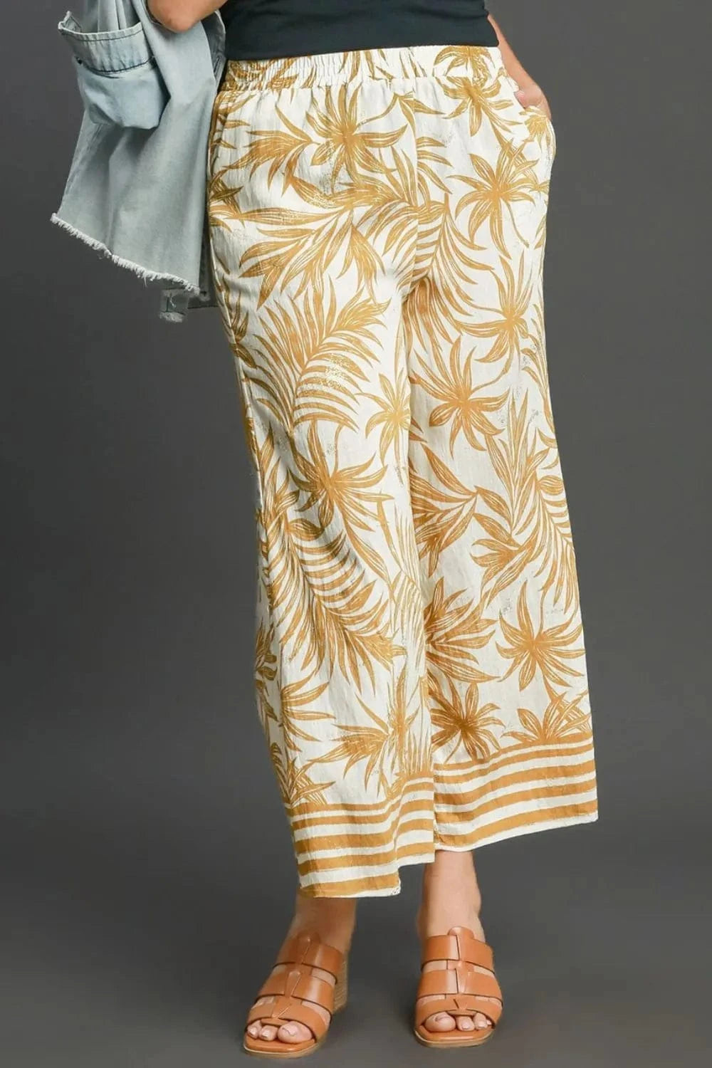 Umgee Umgee Full Size Tropical Print Wide Leg Pants Plus Size