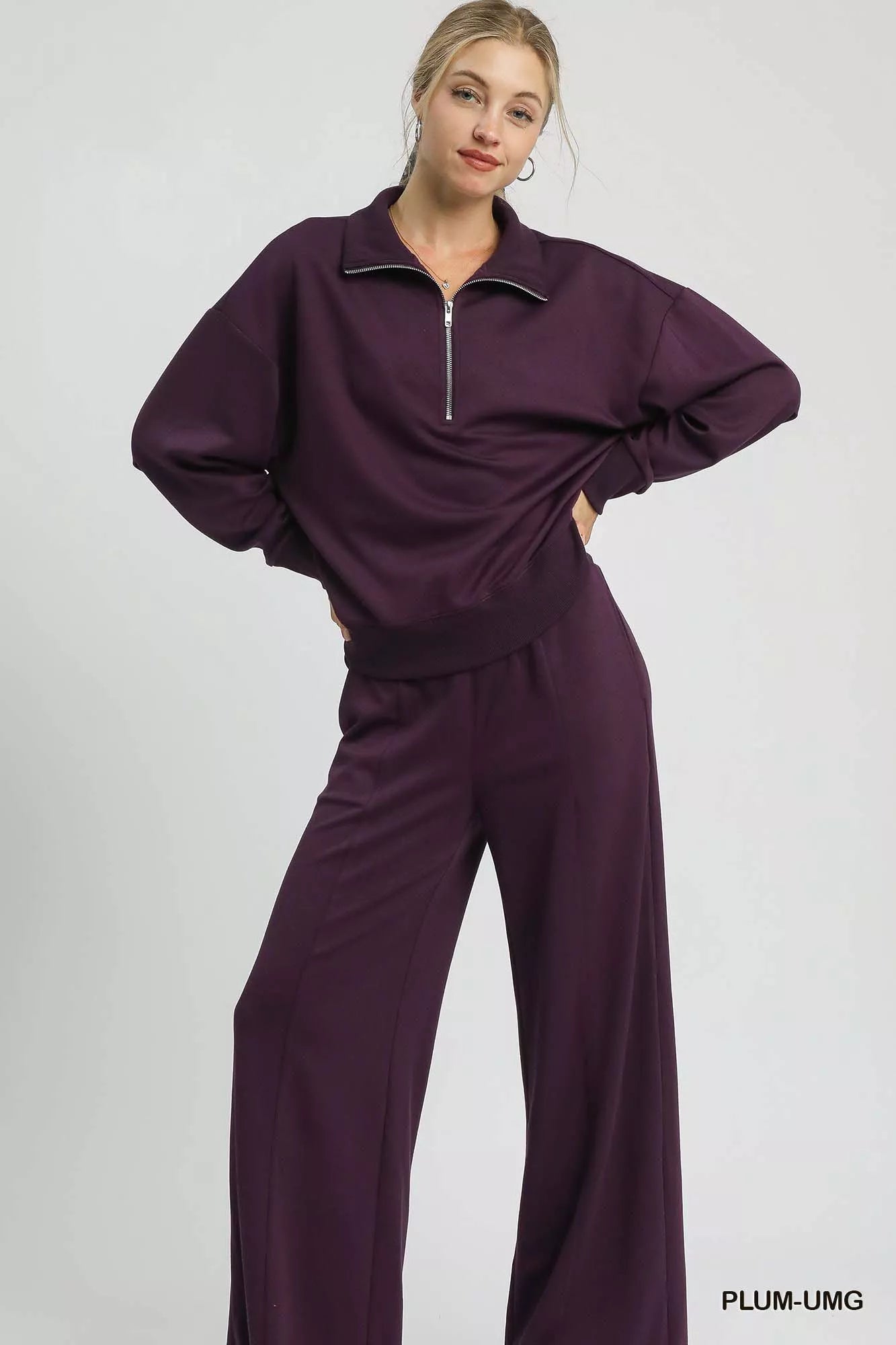 Umgee Umgee Half Zip Drop Shoulder Sweatshirt