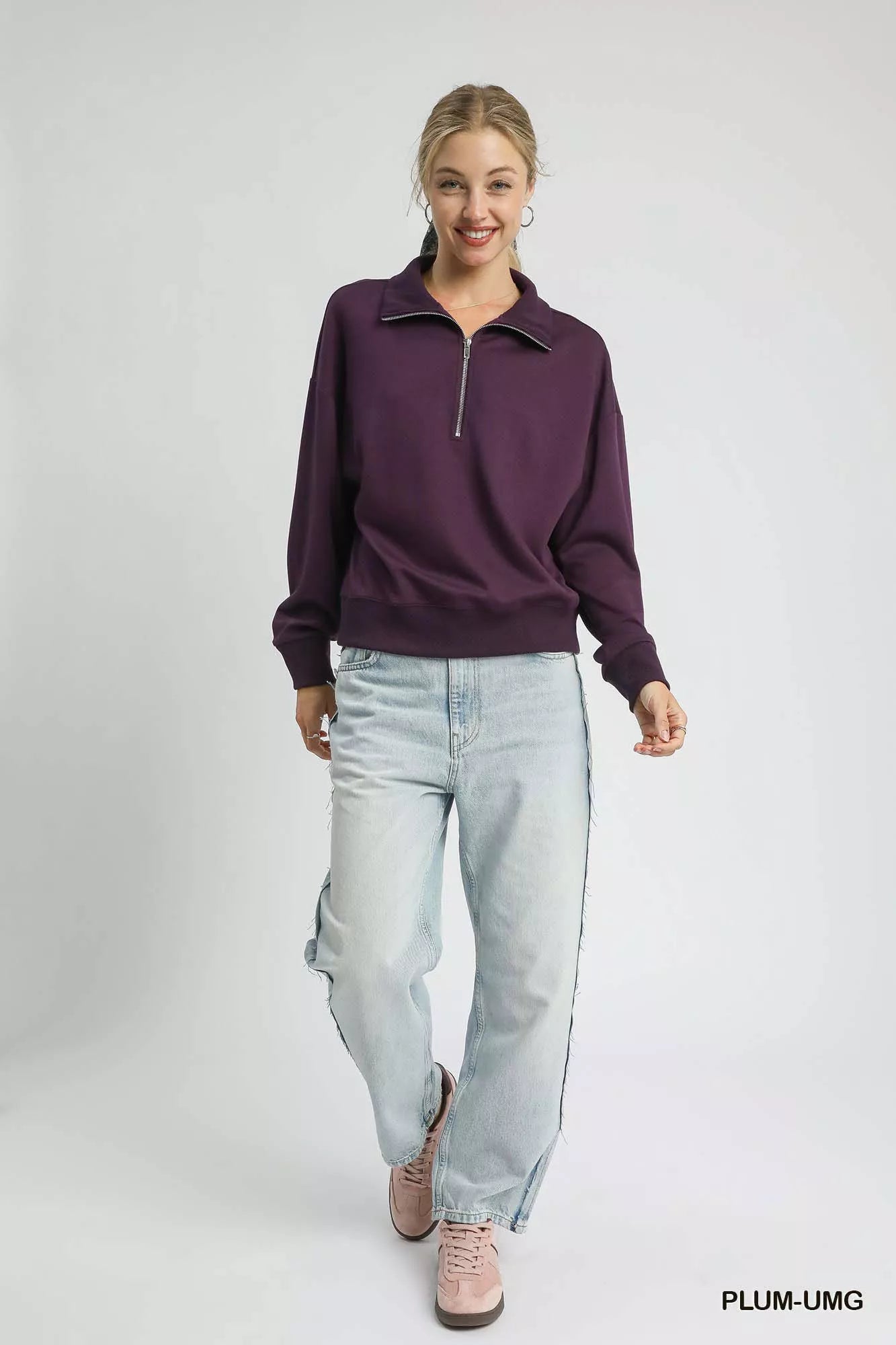 Umgee Umgee Half Zip Drop Shoulder Sweatshirt
