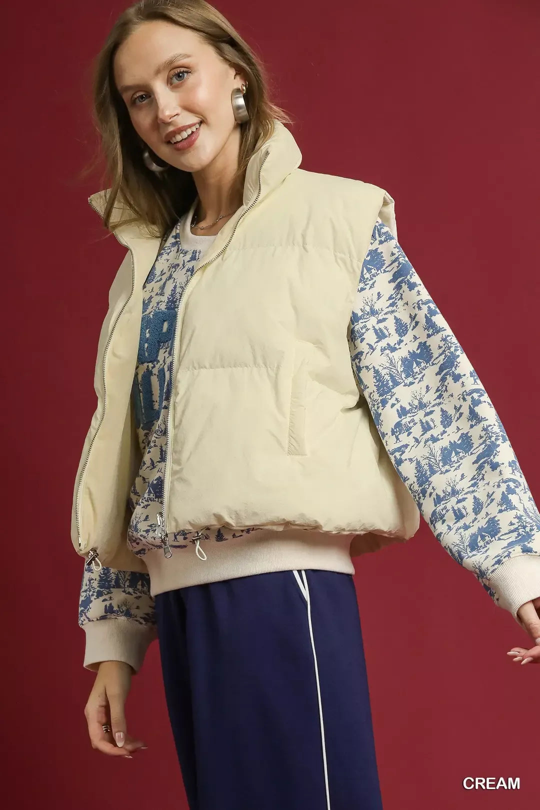 Umgee Umgee High Neck Puffer Vest with Zip Front