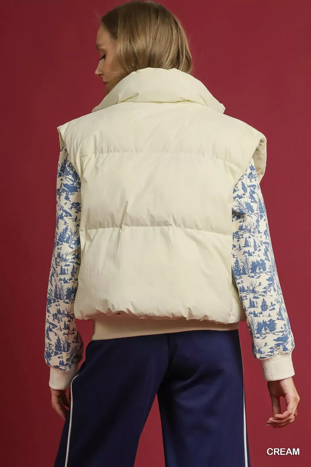 Umgee Umgee High Neck Puffer Vest with Zip Front