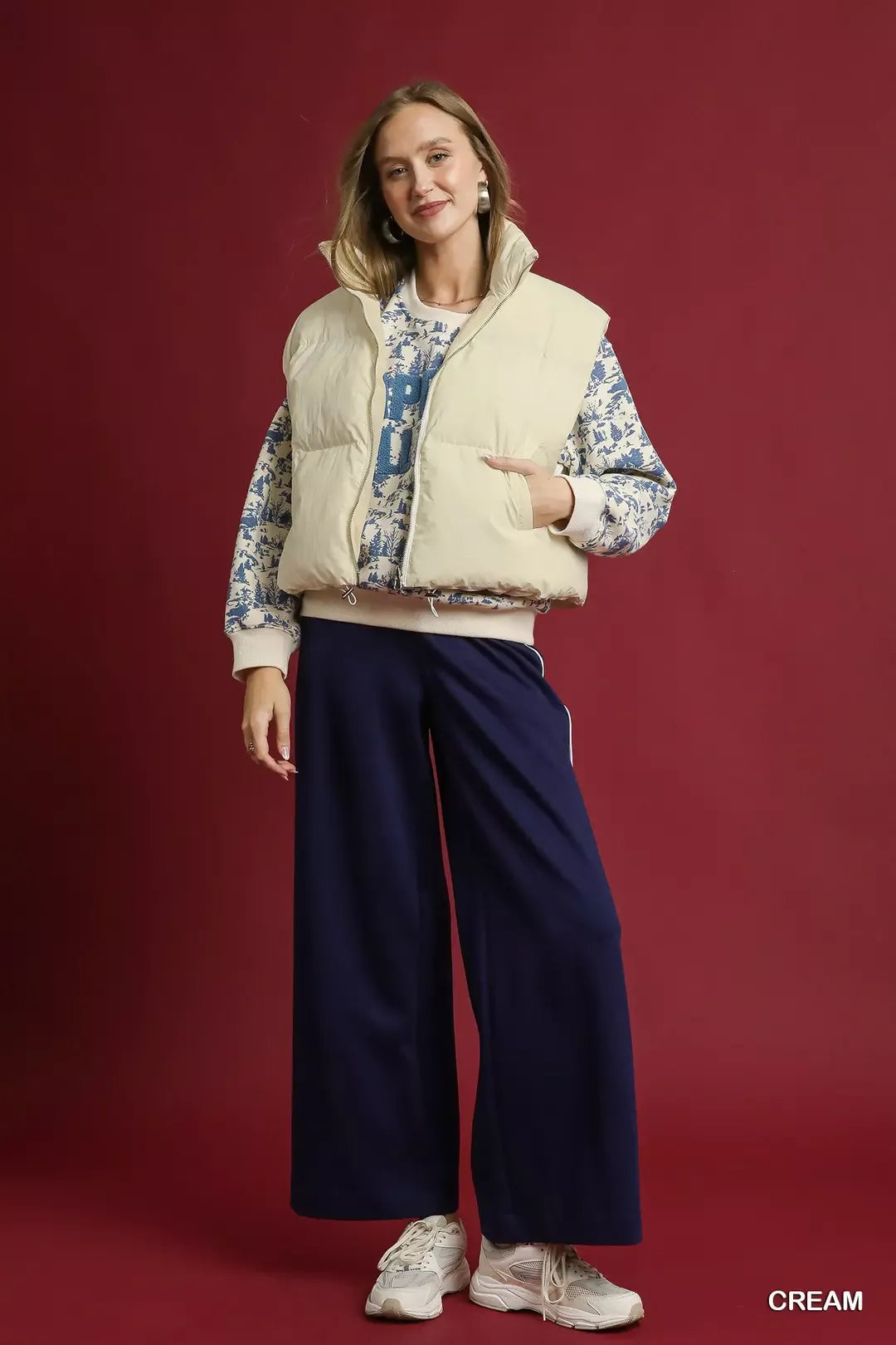 Umgee Umgee High Neck Puffer Vest with Zip Front