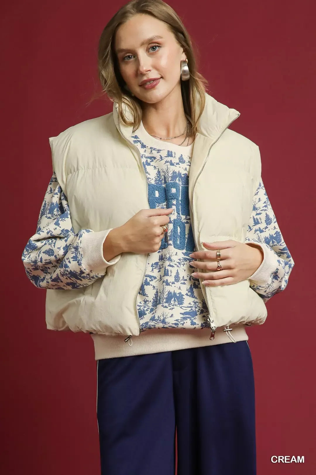 Umgee Umgee High Neck Puffer Vest with Zip Front