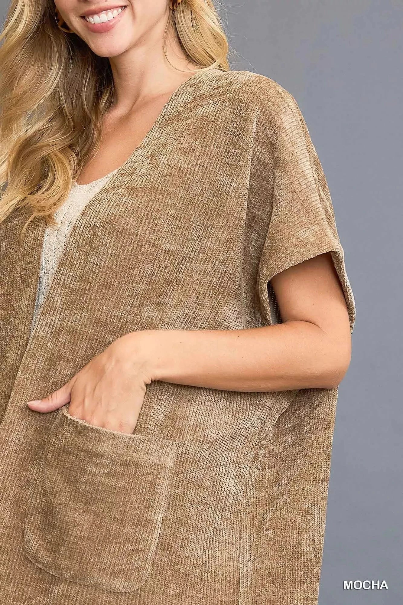 Umgee Umgee Open Front Knit Cardigan with Front Pockets