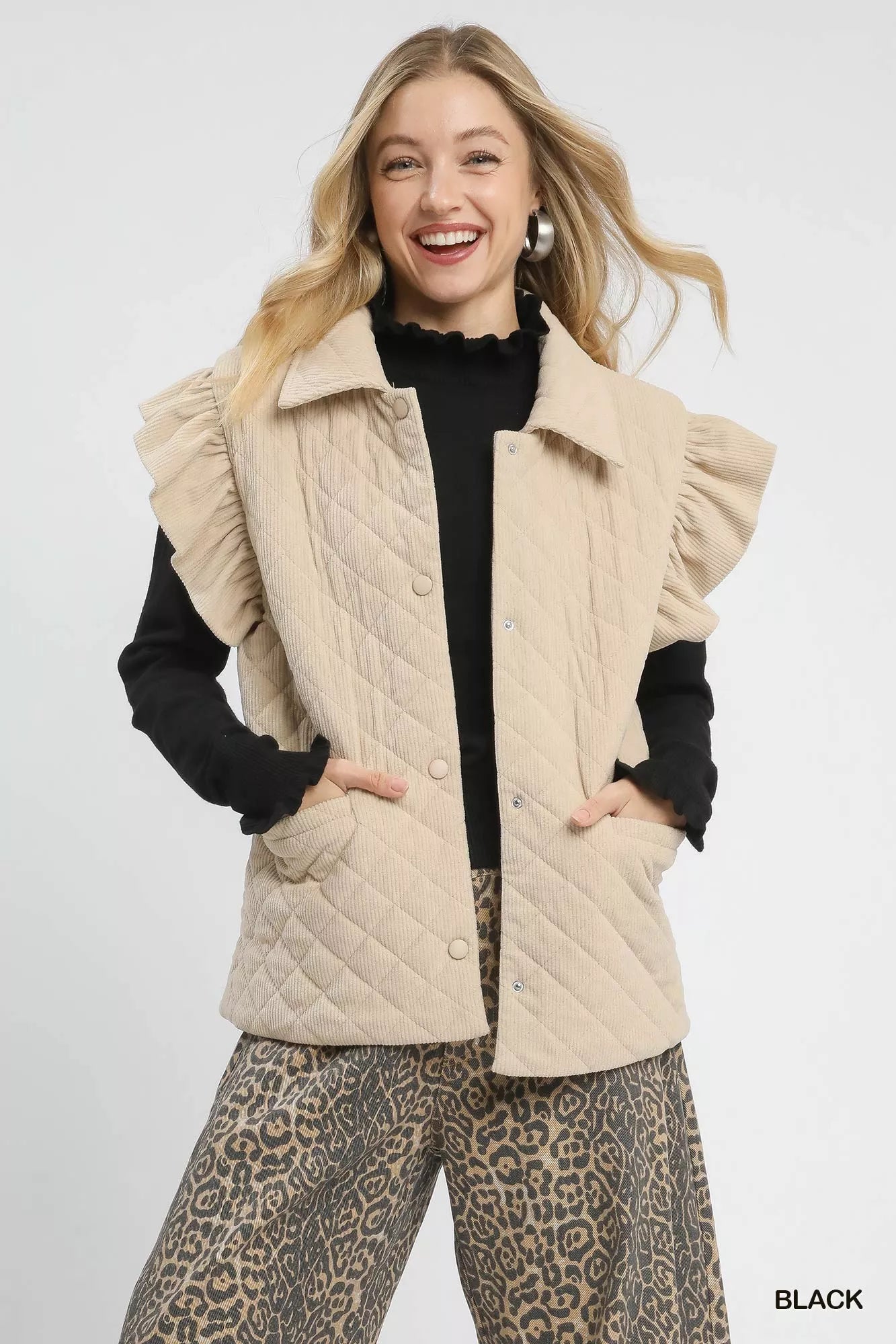 Umgee Umgee Ruffle Mock Neck Puff Sleeve Sweater