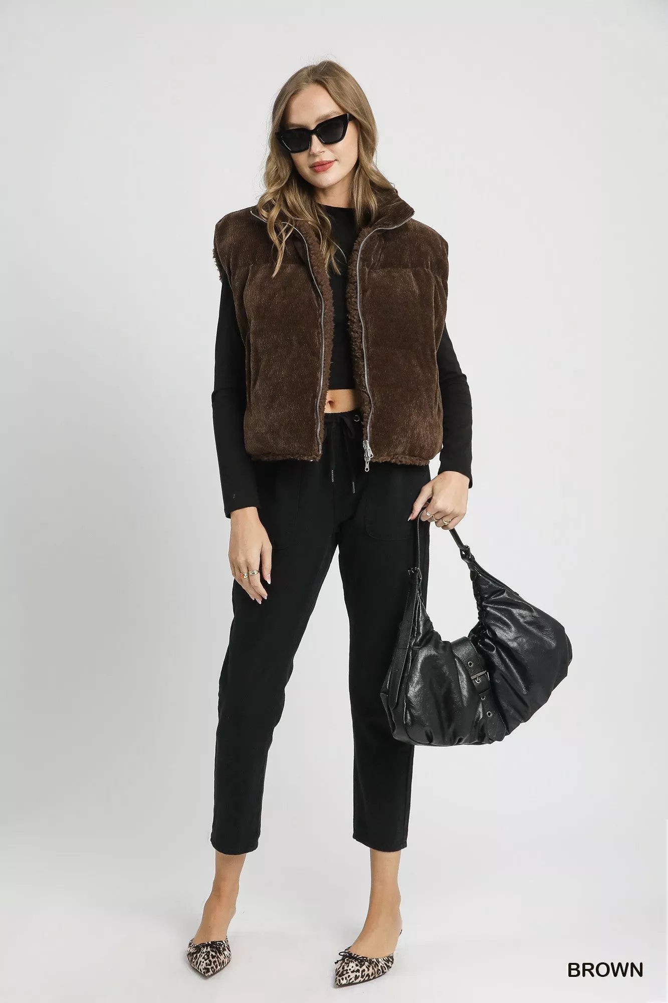 Umgee Umgee Sherpa-Lined Zip Vest with Drawstring Hem