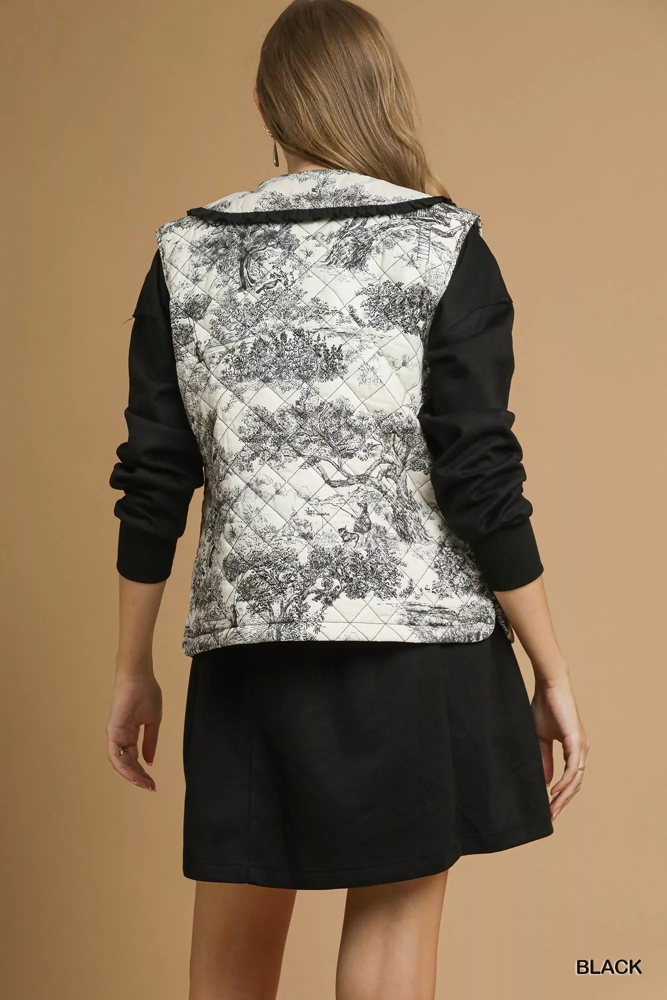 Umgee Umgee Toile Quilted Vest with Ruffle Collar