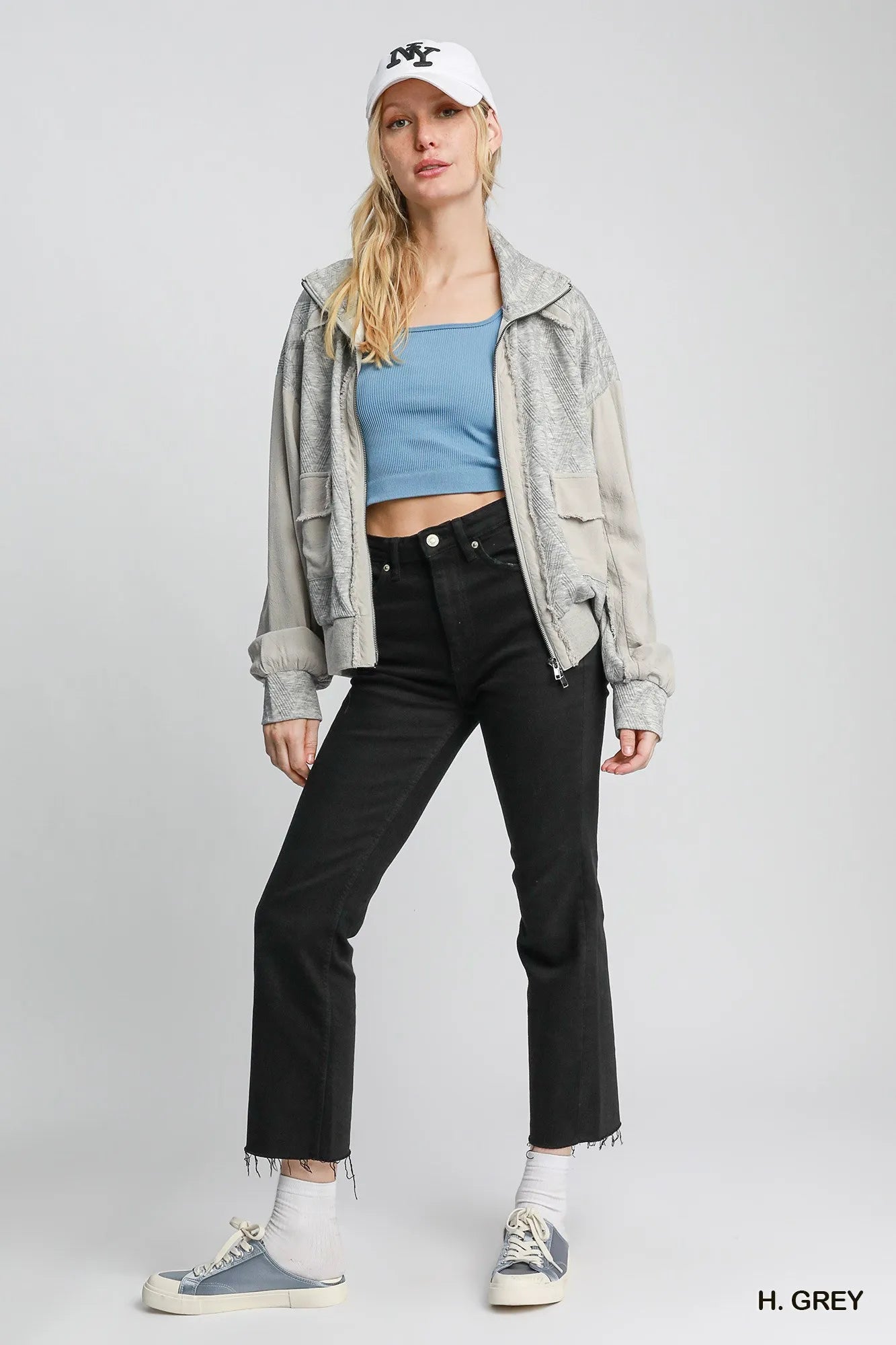 Umgee Umgee Two-Way Jacquard Zip-Up Jacket – Stylish Lightweight Layering