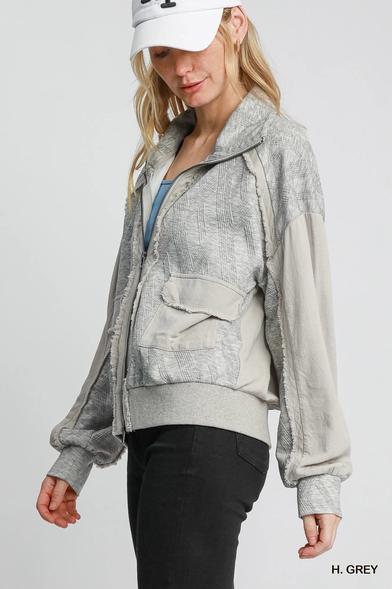 Umgee Umgee Two-Way Jacquard Zip-Up Jacket – Stylish Lightweight Layering