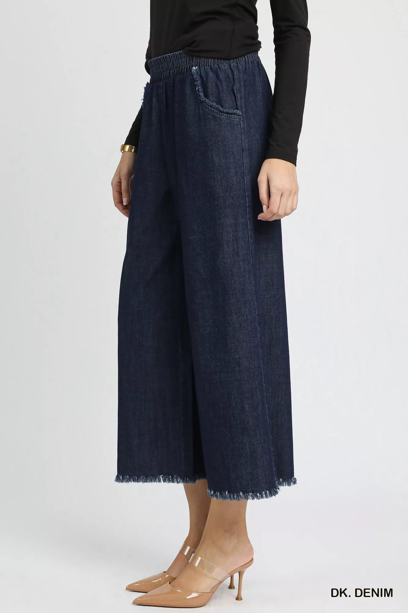 Umgee Umgee Washed Fringe Hem Wide Leg Jeans