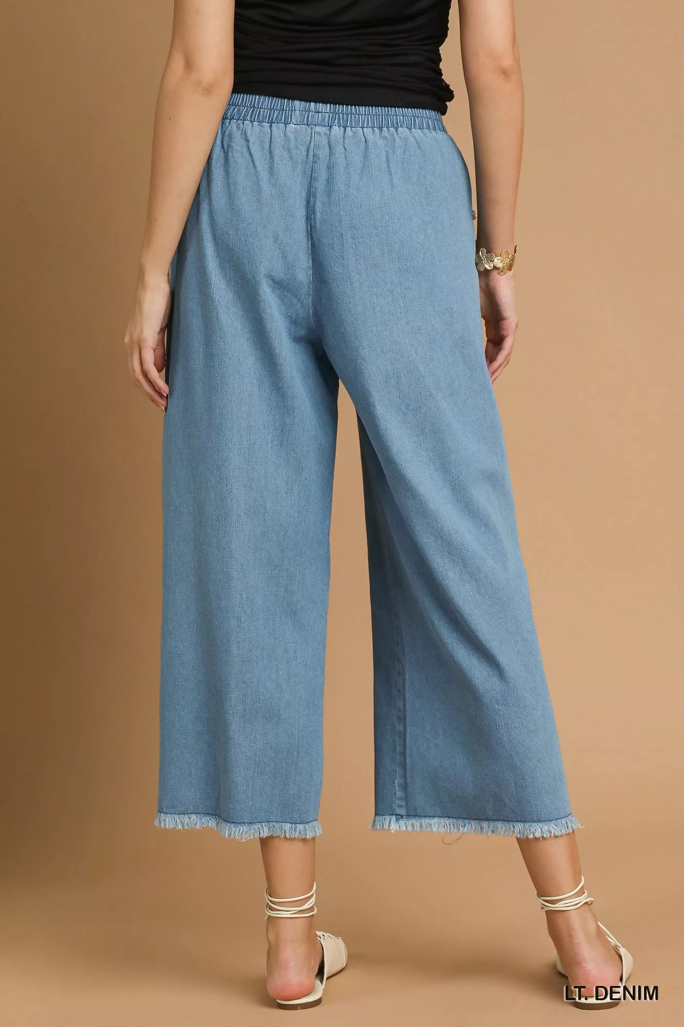 Umgee Umgee Washed Fringe Hem Wide Leg Jeans
