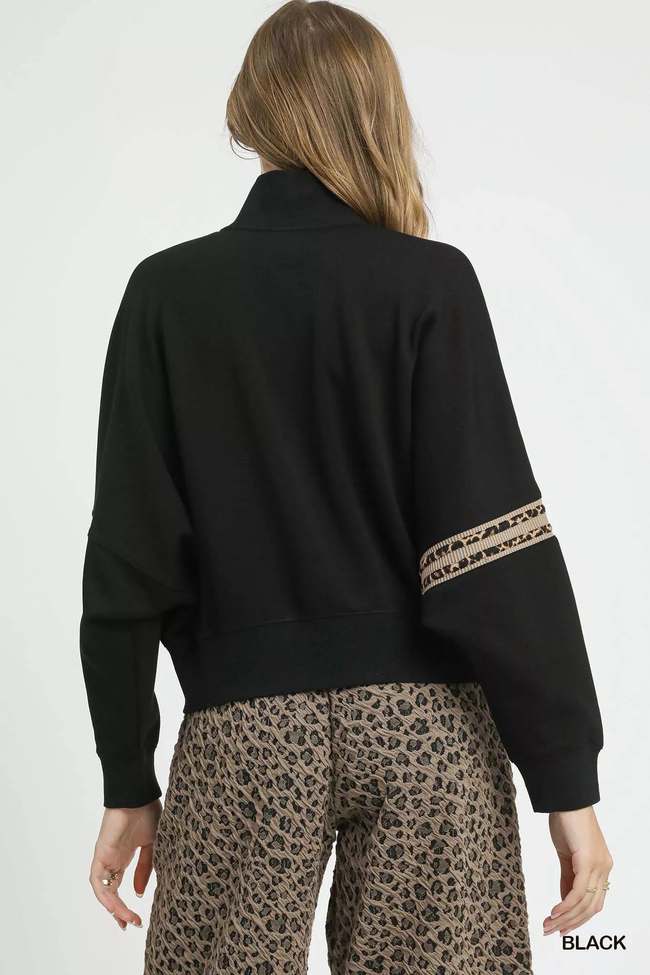 Umgee Umgee Zipper Up Cropped Jacket with Leopard Trim